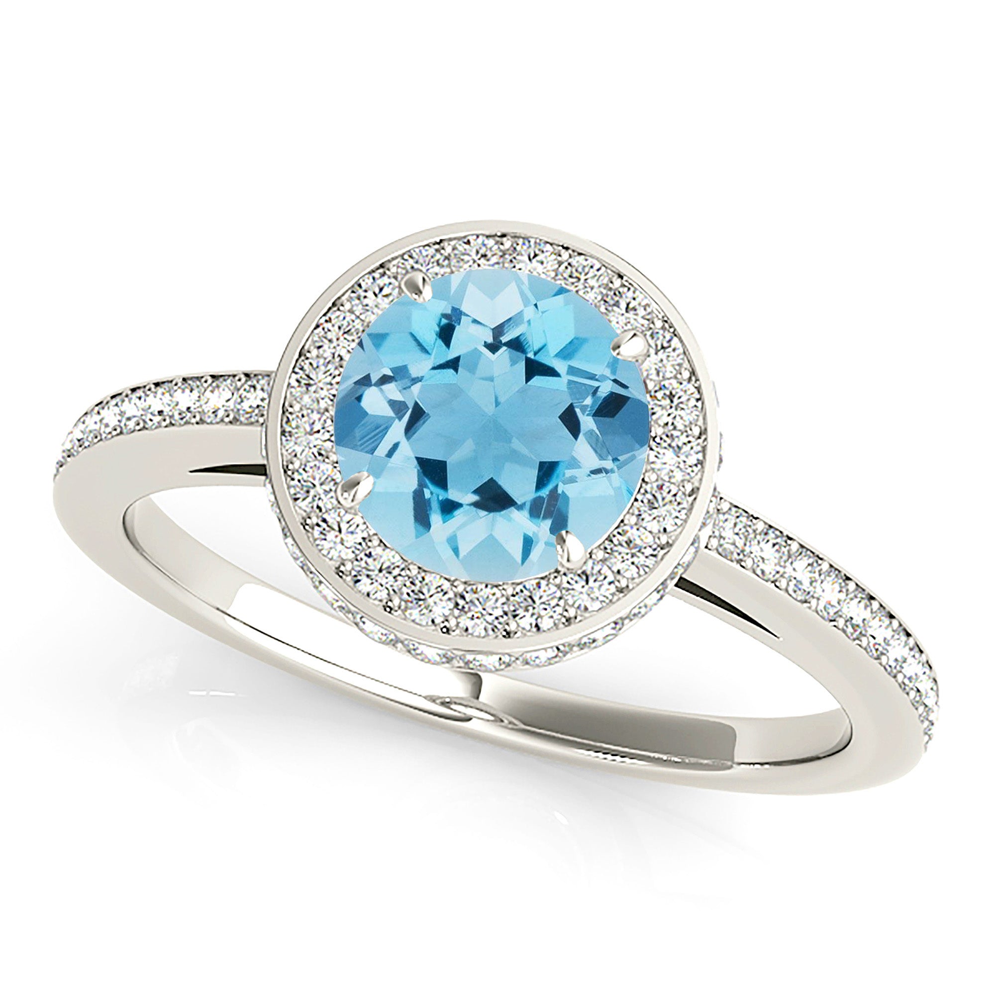 2.00 ct. Genuine Aquamarine Ring With 0.50 ctw. Diamond Halo And Delicate Diamond Band| Round Blue Aquamarine Halo Ring-VIRABYANI