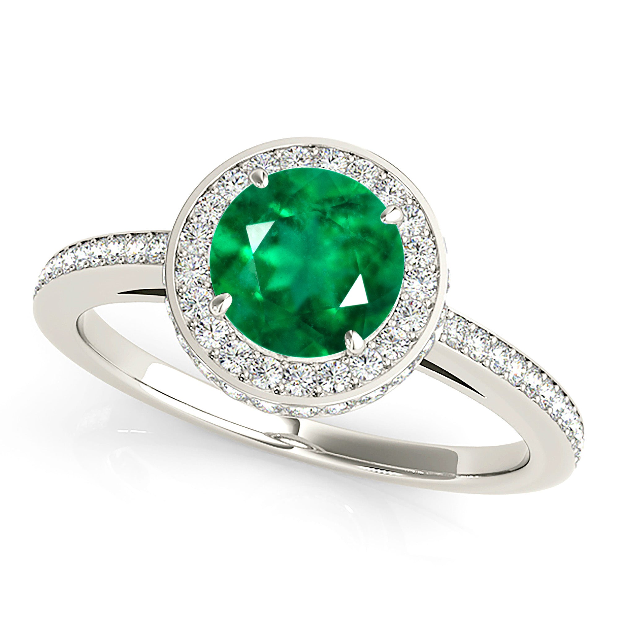 2.00 ct. Genuine Emerald Double Halo Ring With 0.50 ctw. Under Halo and Side Diamonds-VIRABYANI