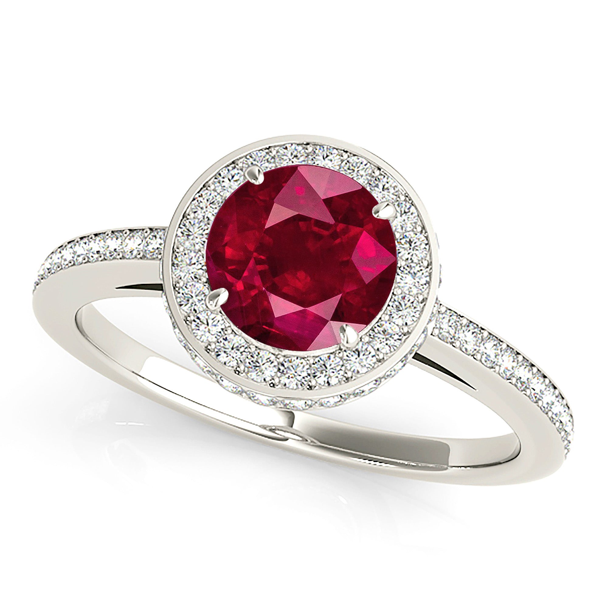 2.35 ct. Genuine Ruby Ring With 0.50 ctw. Channel Set Diamond 3D Halo And Delicate Diamond Band-VIRABYANI