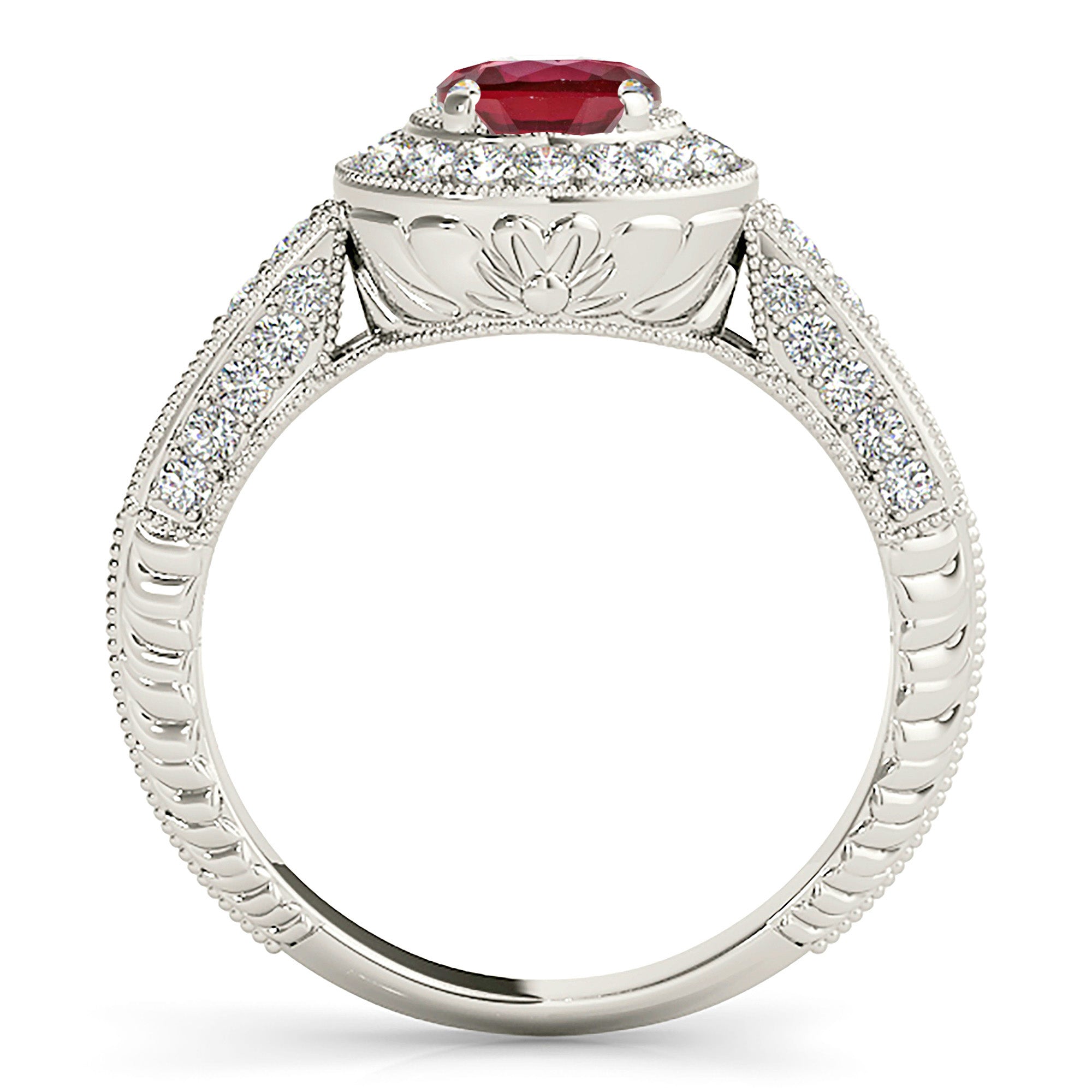 2.35 ct. Genuine Ruby Ring With 0.40 ctw. Diamond Milgrain Halo And Filigree Design Diamond band-VIRABYANI