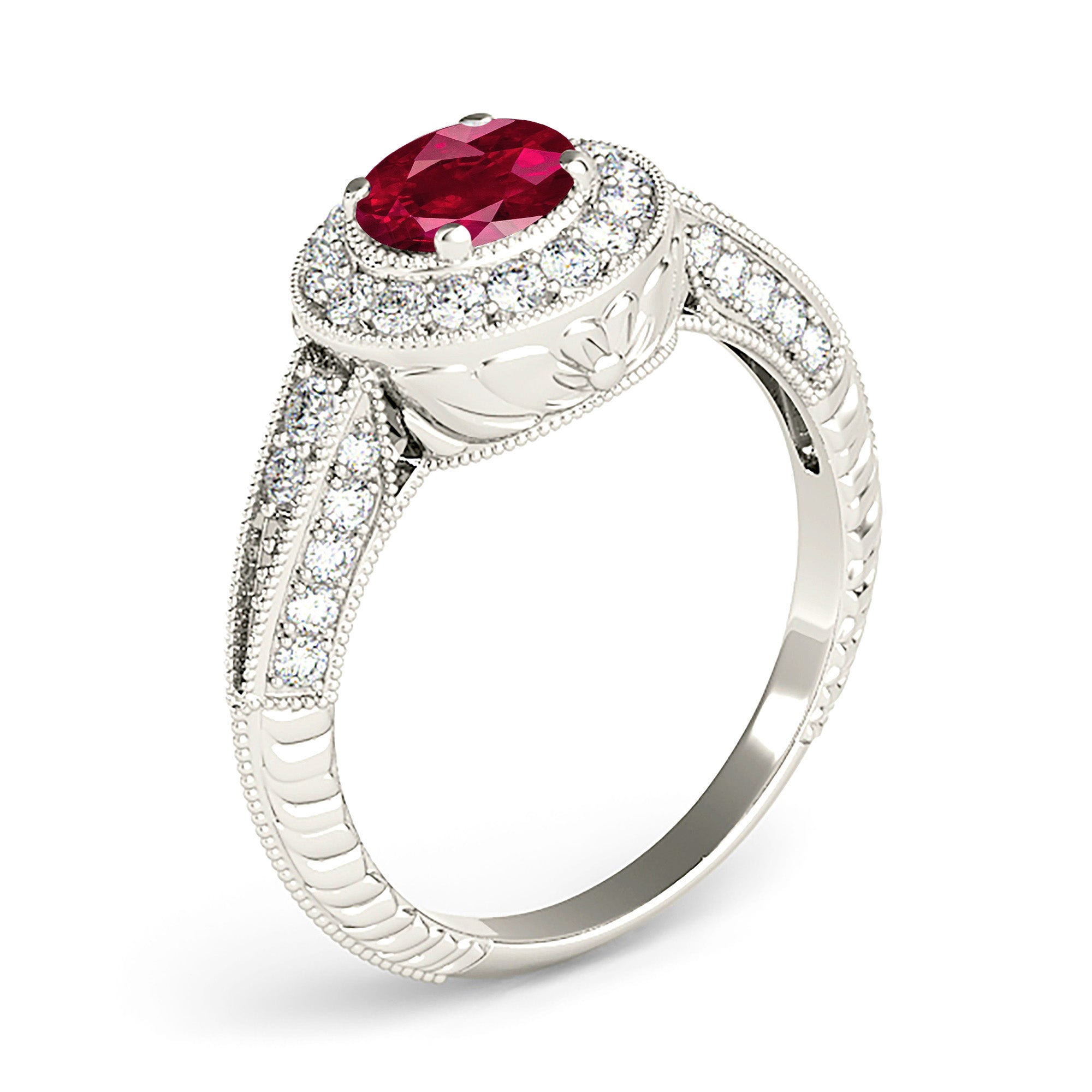 2.35 ct. Genuine Ruby Ring With 0.40 ctw. Diamond Milgrain Halo And Filigree Design Diamond band-VIRABYANI