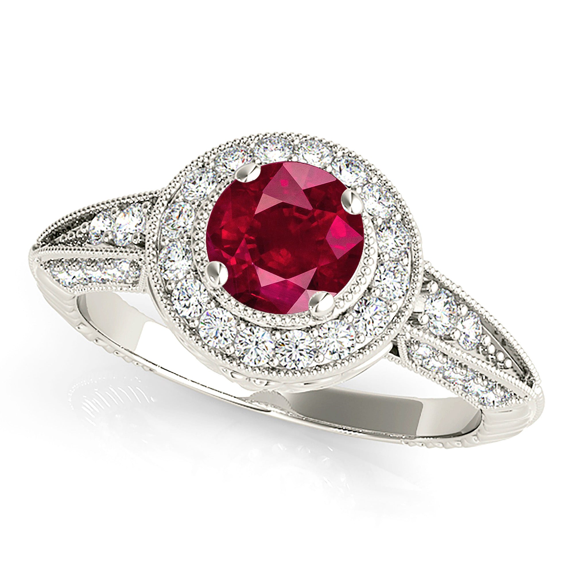 2.35 ct. Genuine Ruby Ring With 0.40 ctw. Diamond Milgrain Halo And Filigree Design Diamond band-VIRABYANI