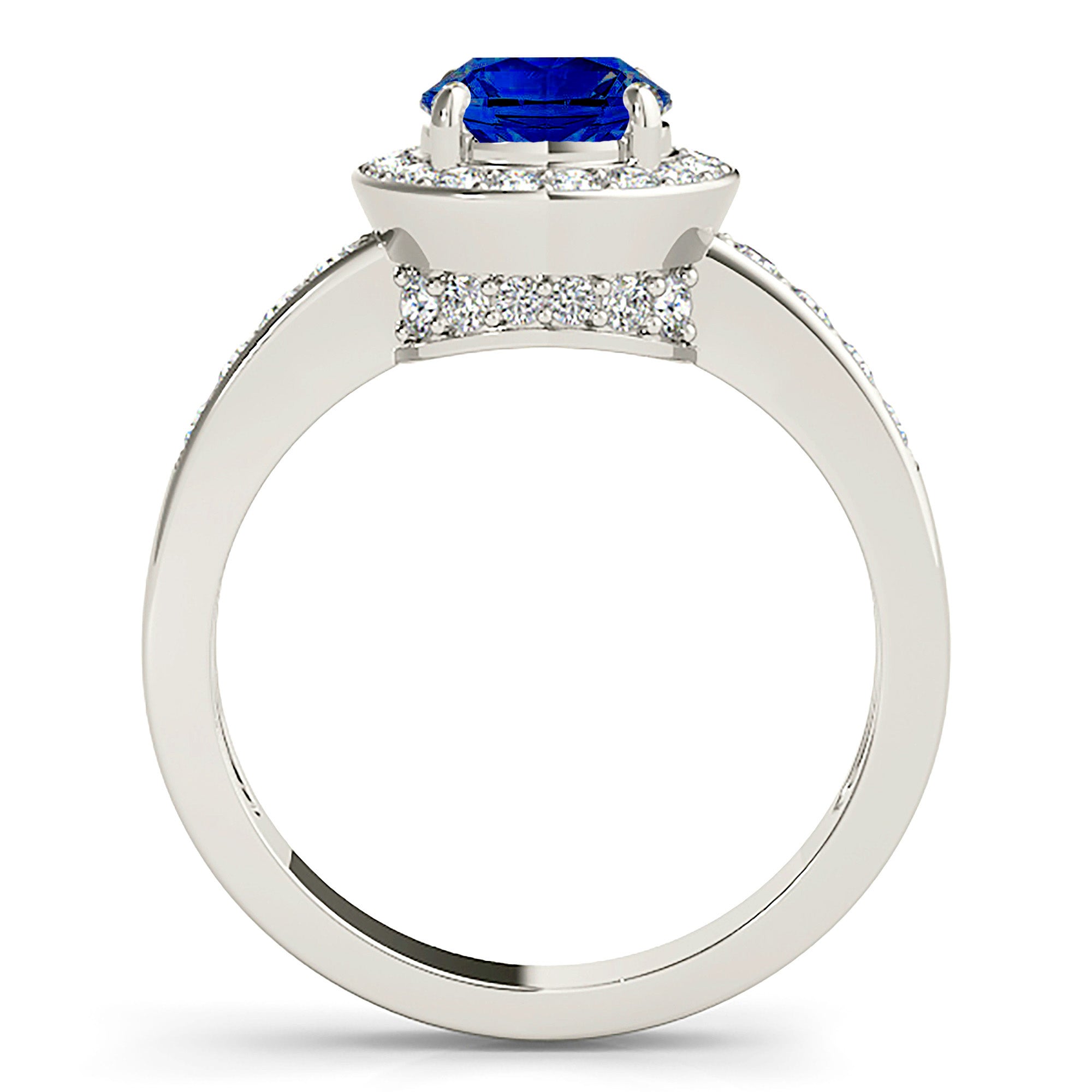 1.80 ct. Genuine Blue Sapphire Halo Engagement Ring With 0.50 ctw. Side and Under Halo Diamonds-VIRABYANI