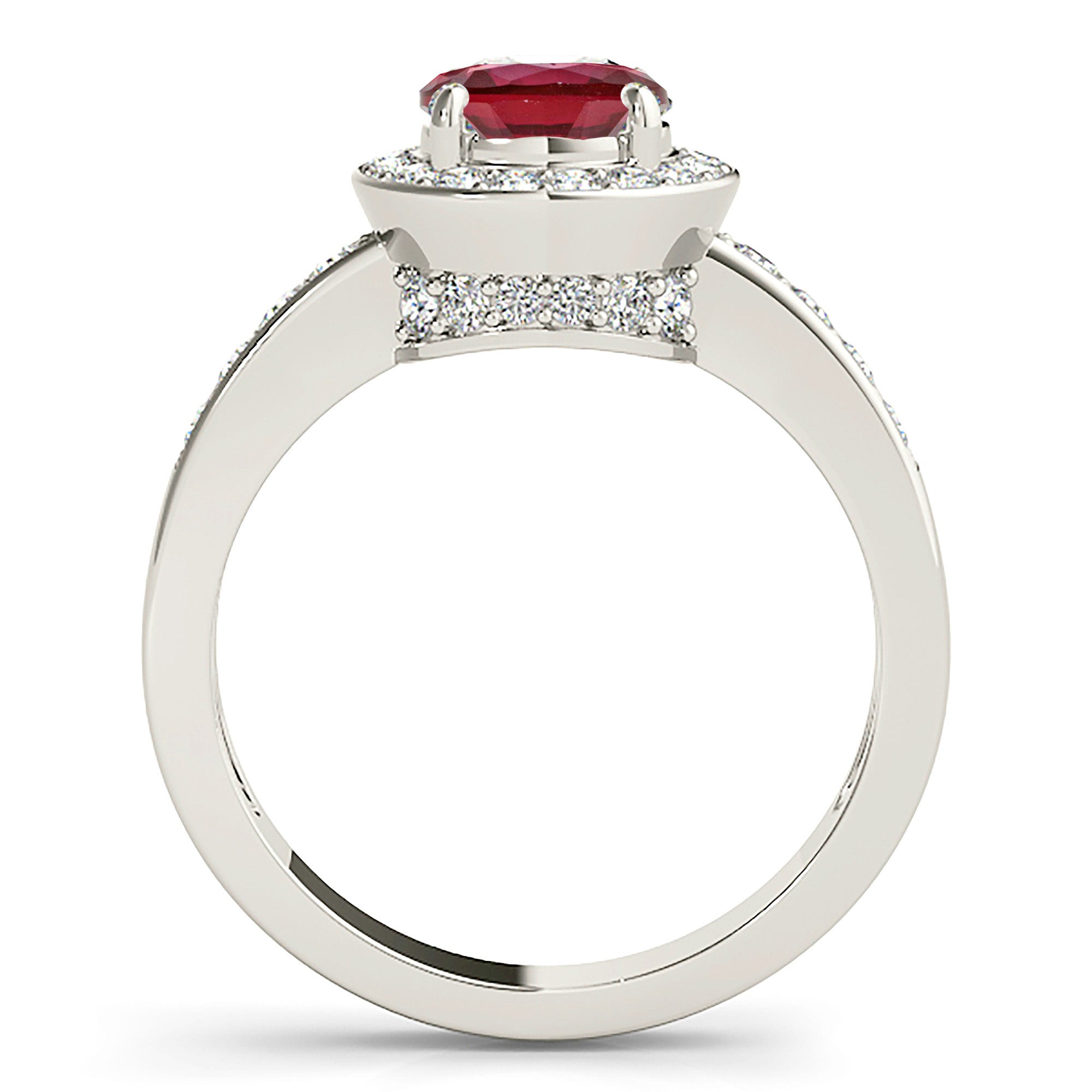 1.79 ct. Genuine Ruby Ring With 0.50 ctw. Channel Set Diamond Halo And Thin Diamond Band-VIRABYANI