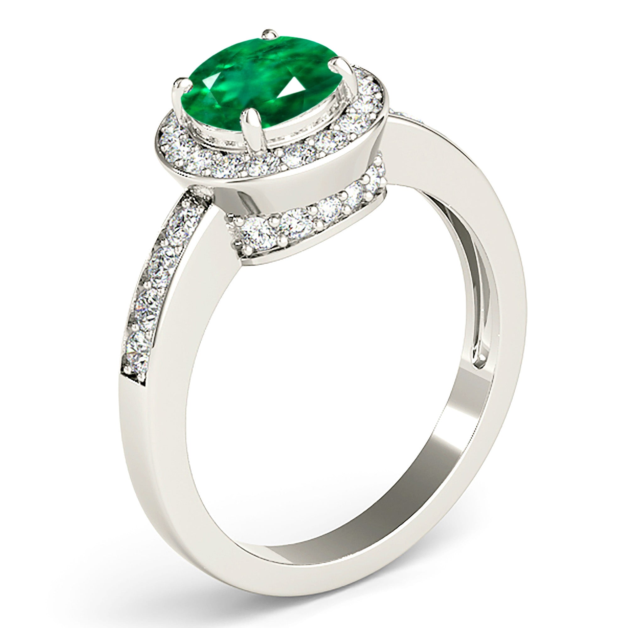 1.75 ct. Genuine Emerald Ring With 0.50 ctw. Channel Set Diamond Halo and Band,Accent Diamond Bridge-in 14K/18K White, Yellow, Rose Gold and Platinum - Christmas Jewelry Gift -VIRABYANI