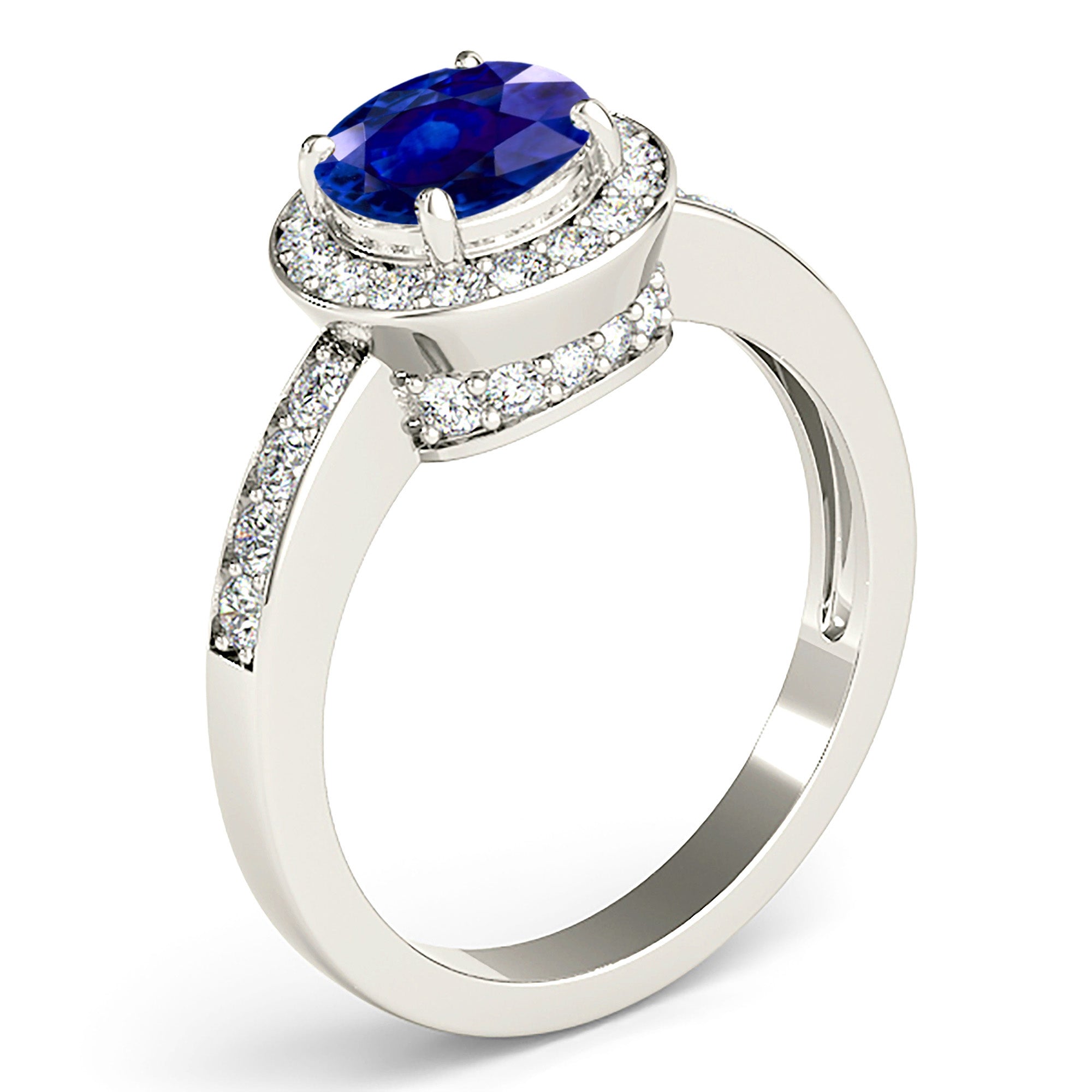 1.80 ct. Genuine Blue Sapphire Halo Engagement Ring With 0.50 ctw. Side and Under Halo Diamonds-VIRABYANI