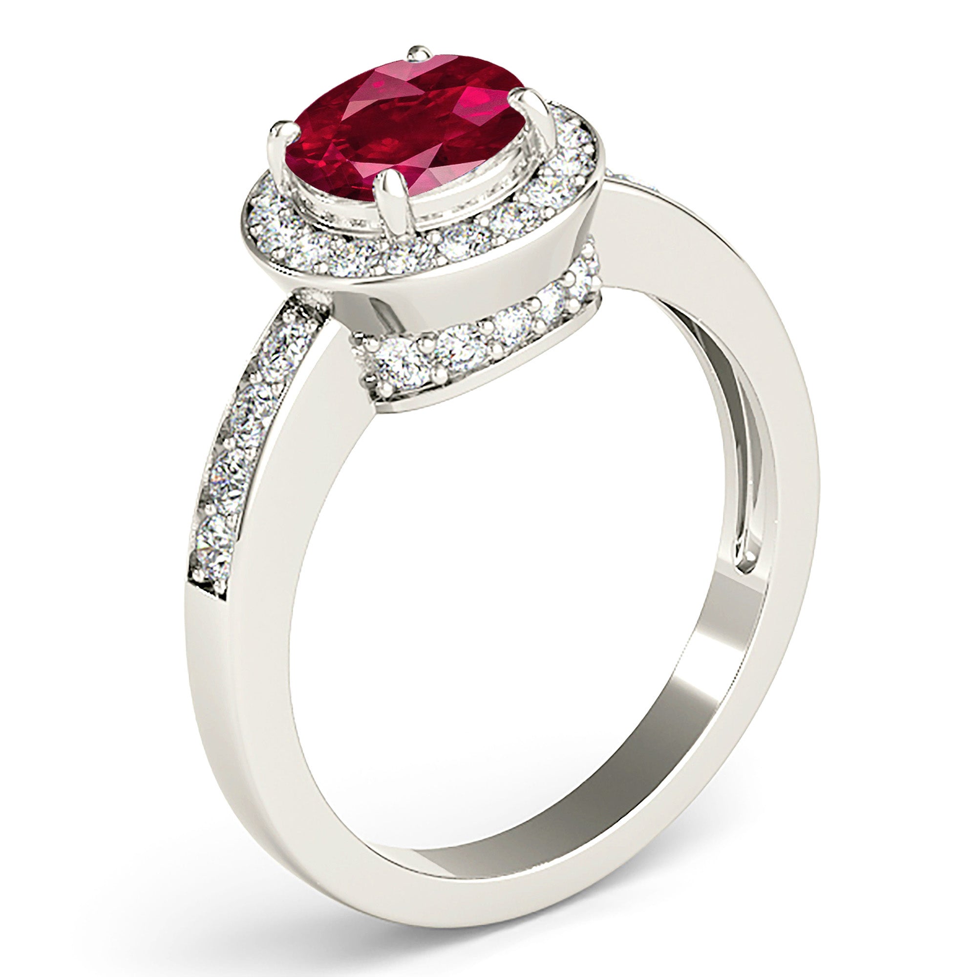 1.79 ct. Genuine Ruby Ring With 0.50 ctw. Channel Set Diamond Halo And Thin Diamond Band-in 14K/18K White, Yellow, Rose Gold and Platinum - Christmas Jewelry Gift -VIRABYANI