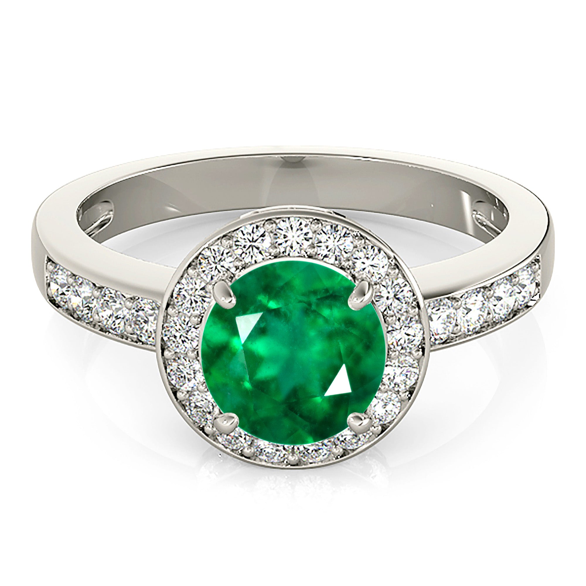 1.75 ct. Genuine Emerald Ring With 0.50 ctw. Channel Set Diamond Halo and Band,Accent Diamond Bridge-VIRABYANI