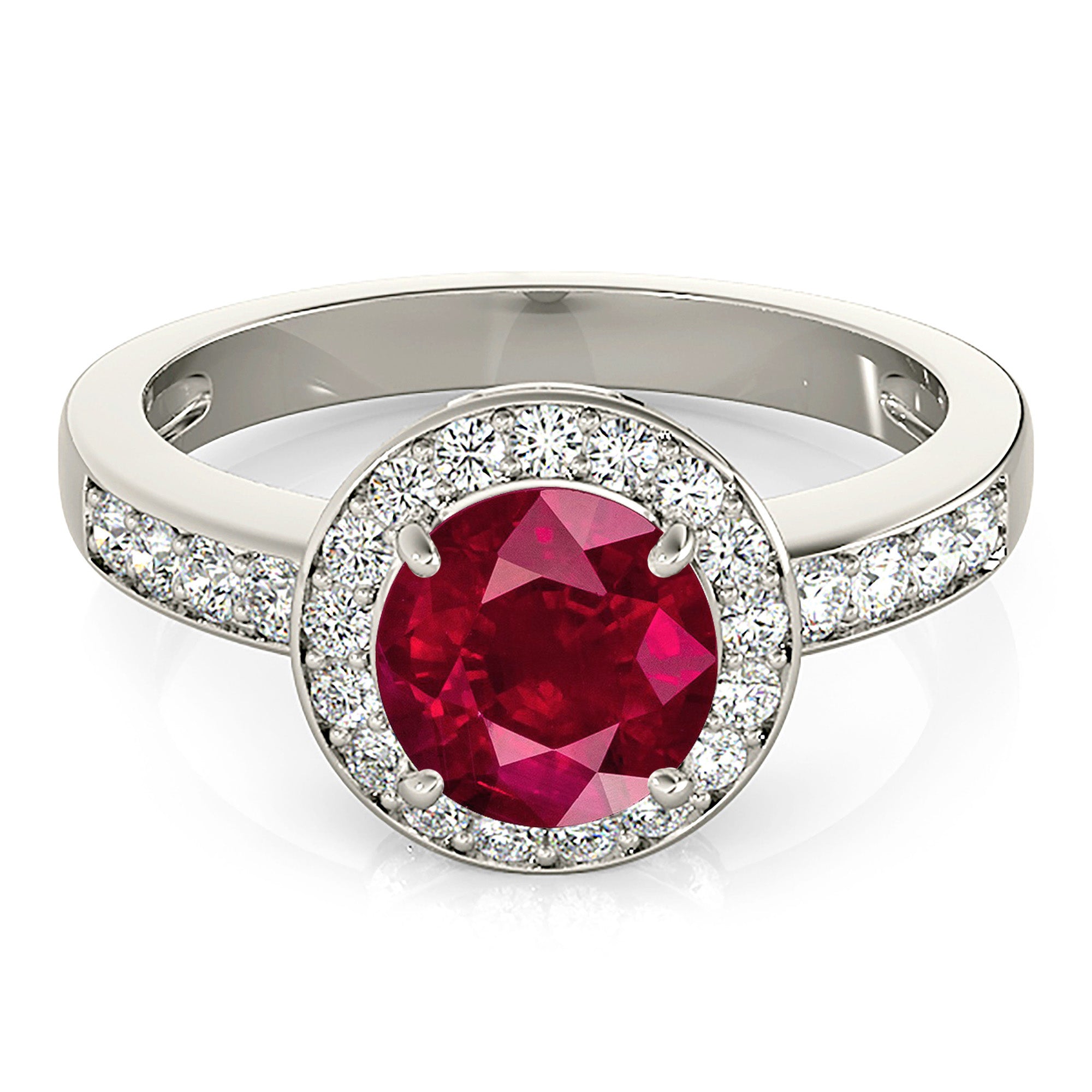 1.79 ct. Genuine Ruby Ring With 0.50 ctw. Channel Set Diamond Halo And Thin Diamond Band-VIRABYANI