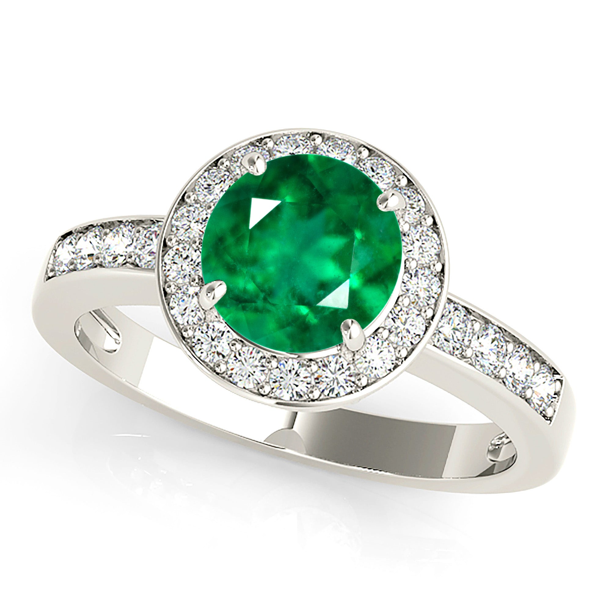 1.75 ct. Genuine Emerald Ring With 0.50 ctw. Channel Set Diamond Halo and Band,Accent Diamond Bridge-VIRABYANI