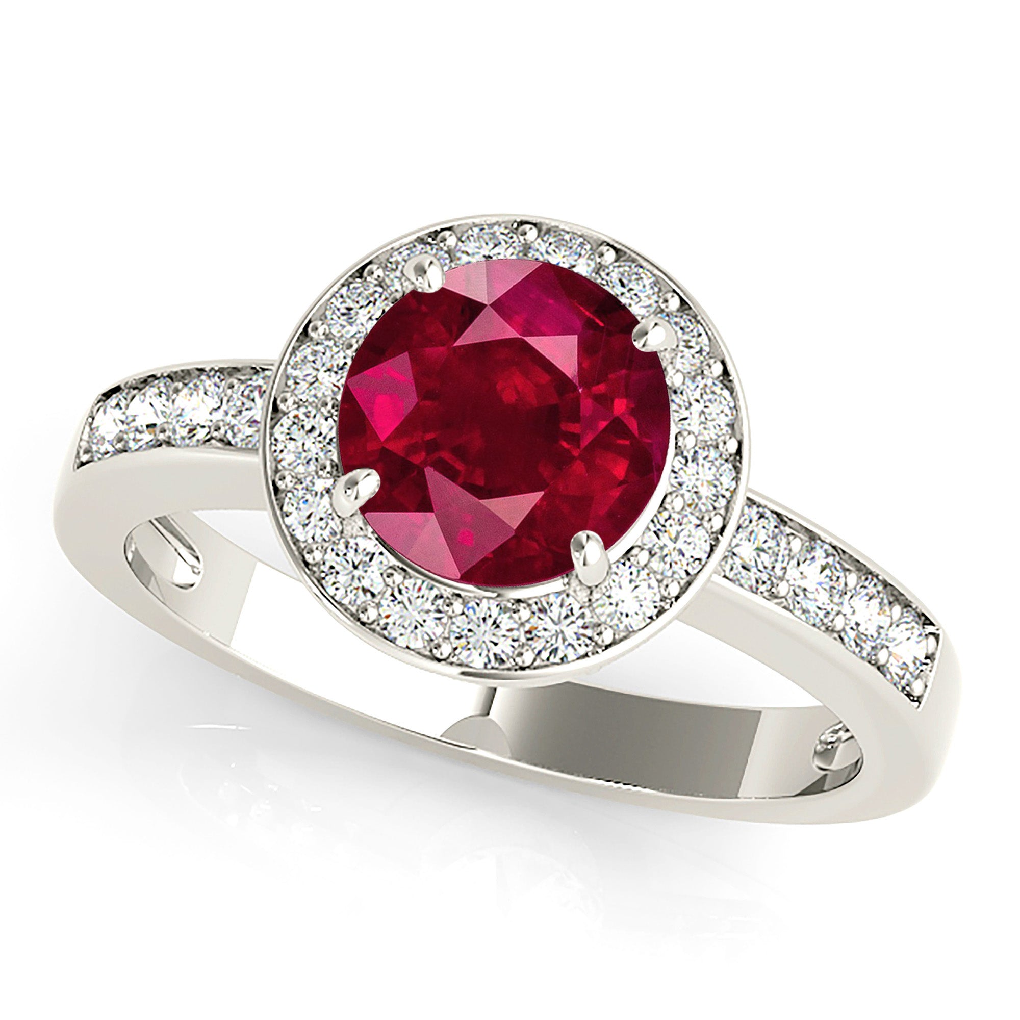 1.79 ct. Genuine Ruby Ring With 0.50 ctw. Channel Set Diamond Halo And Thin Diamond Band-VIRABYANI