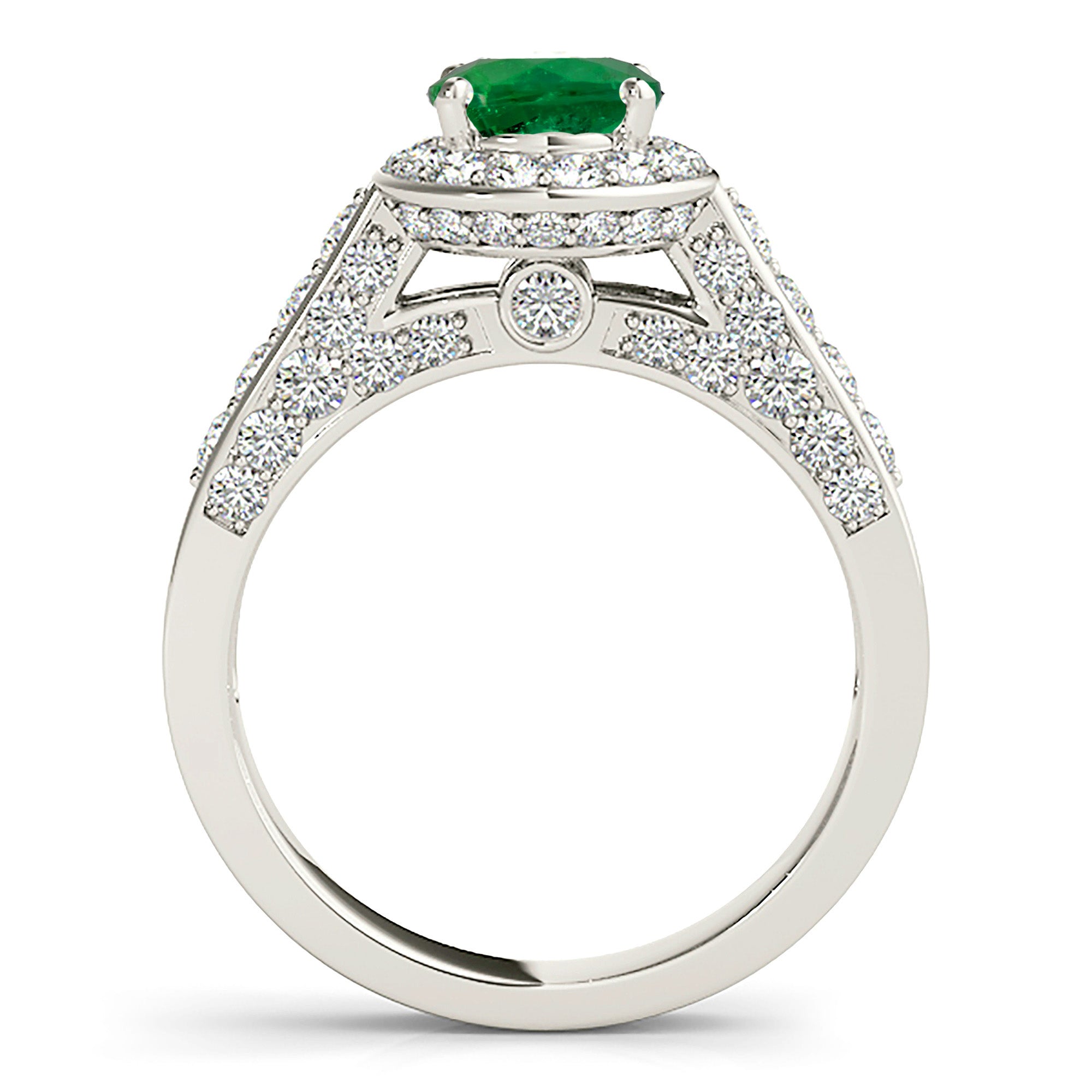 1.14 ct. Genuine Emerald Ring With 0.75 ctw. Diamond Wrap Around Halo, 3D Diamond Band-VIRABYANI