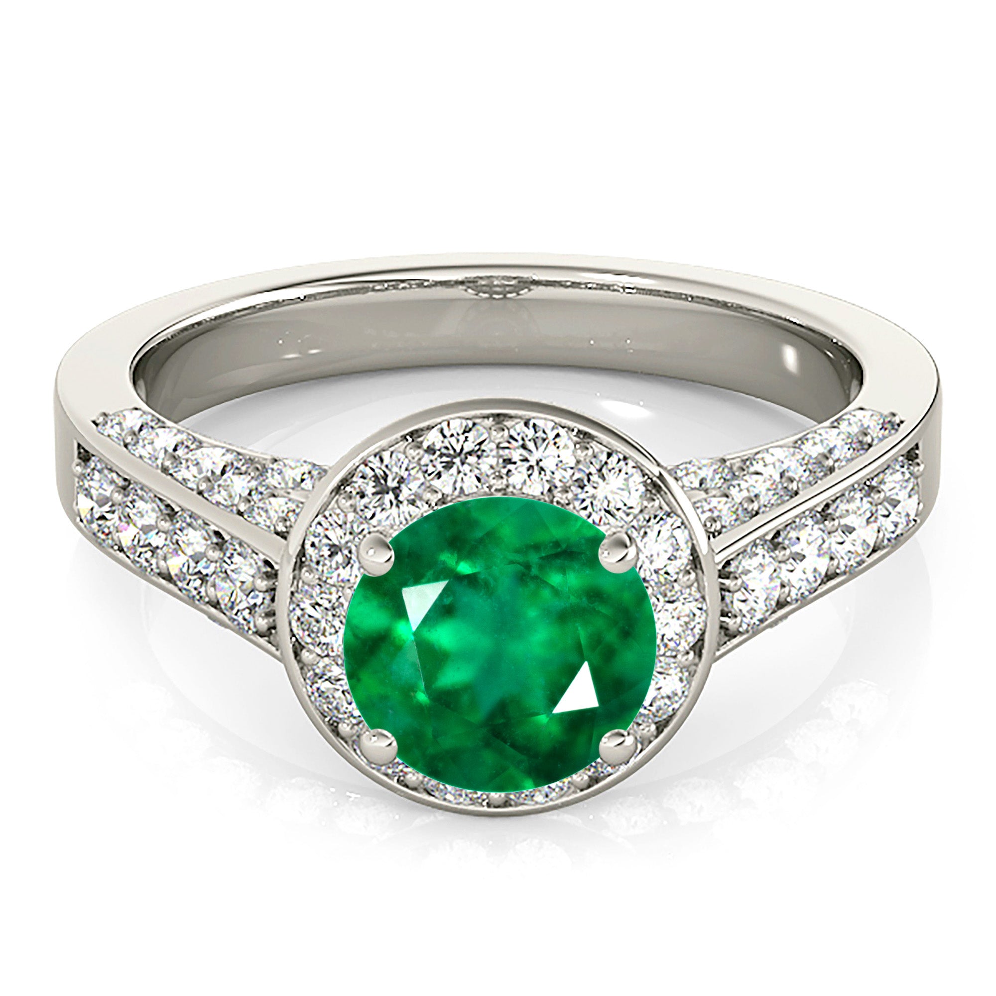 1.14 ct. Genuine Emerald Ring With 0.75 ctw. Diamond Wrap Around Halo, 3D Diamond Band-VIRABYANI