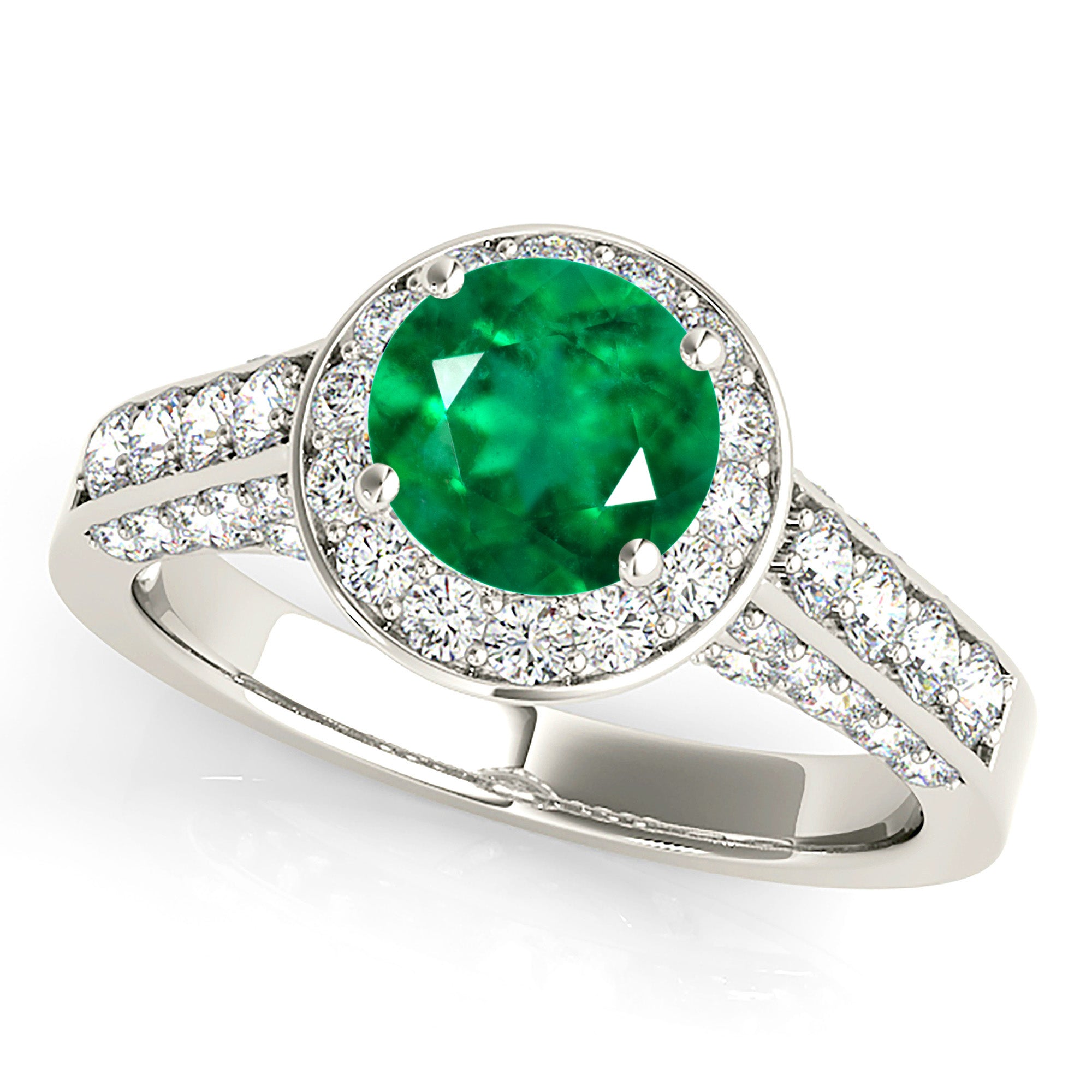 1.14 ct. Genuine Emerald Ring With 0.75 ctw. Diamond Wrap Around Halo, 3D Diamond Band-VIRABYANI