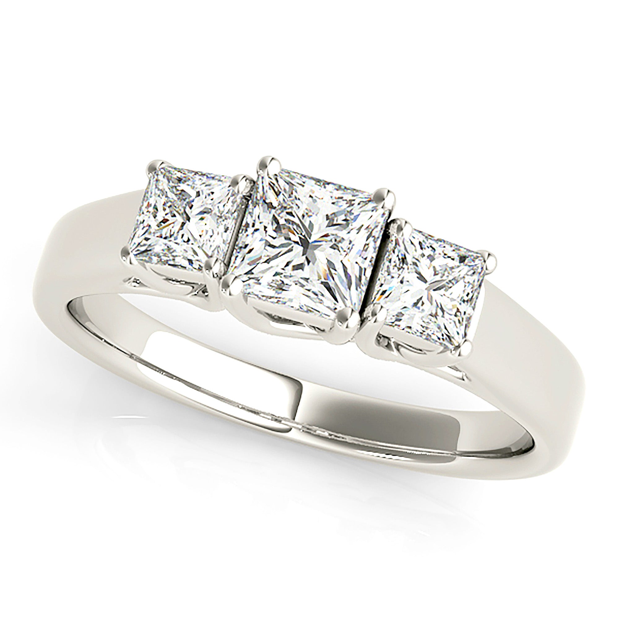 Princess Cut Diamond Solitaire Setting Three-Stone Engagement Ring-in 14K/18K White, Yellow, Rose Gold and Platinum - Christmas Jewelry Gift -VIRABYANI