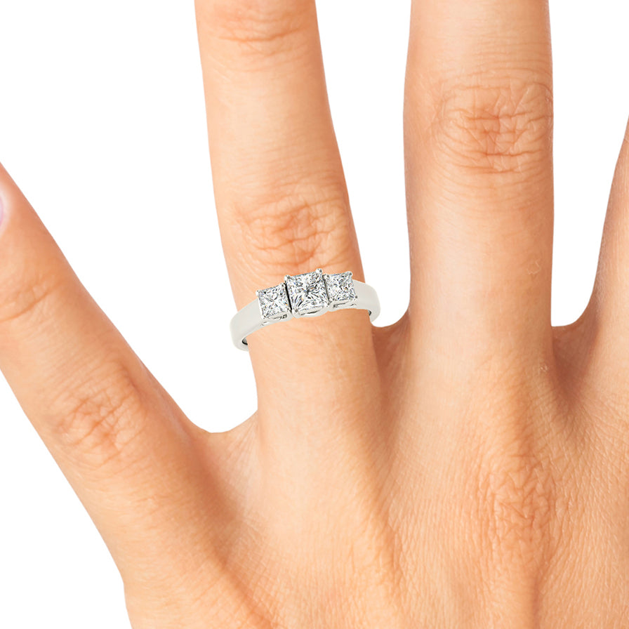 Princess Cut Diamond Solitaire Setting Three-Stone Engagement Ring-in 14K/18K White, Yellow, Rose Gold and Platinum - Christmas Jewelry Gift -VIRABYANI
