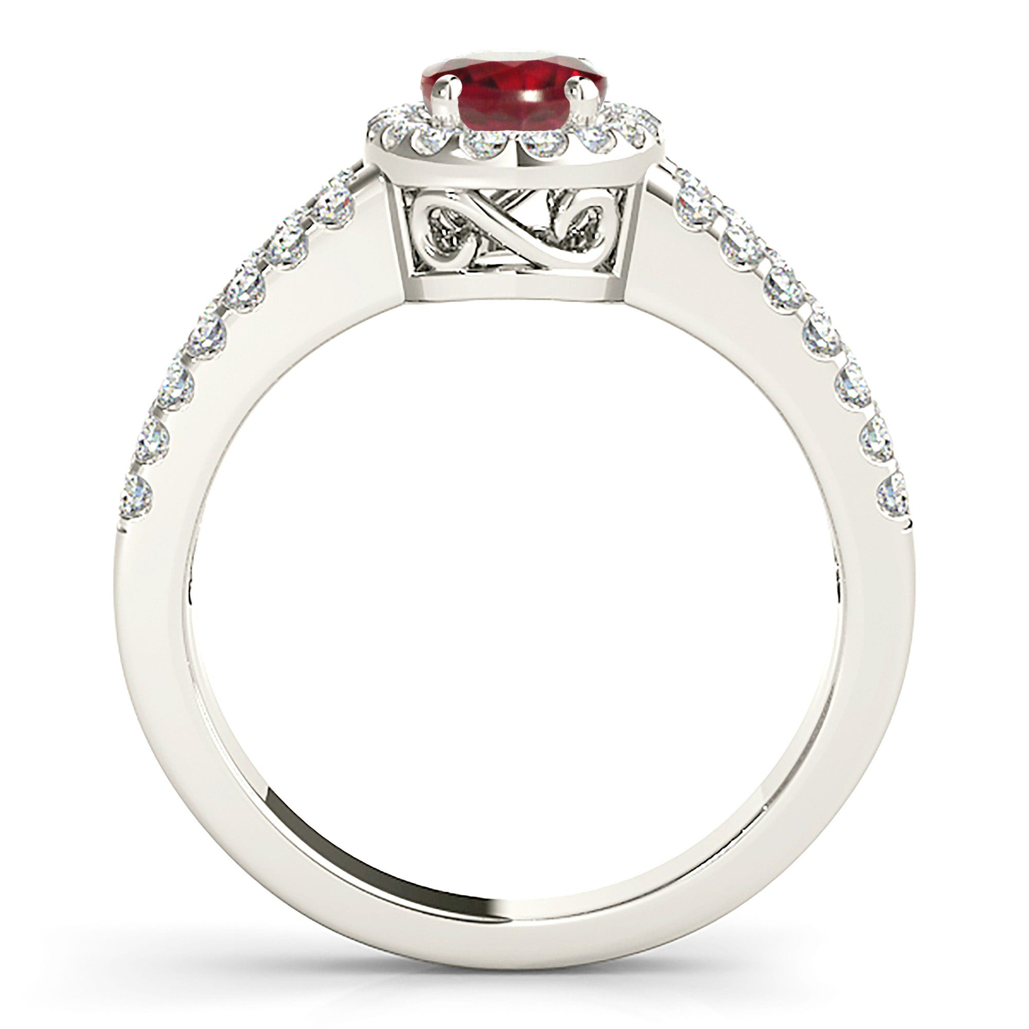 2.07 ct. Genuine Oval Ruby Ring With 0.50 ctw. Diamond Halo And Diamond Split Shank, Swirl Basket-in 14K/18K White, Yellow, Rose Gold and Platinum - Christmas Jewelry Gift -VIRABYANI