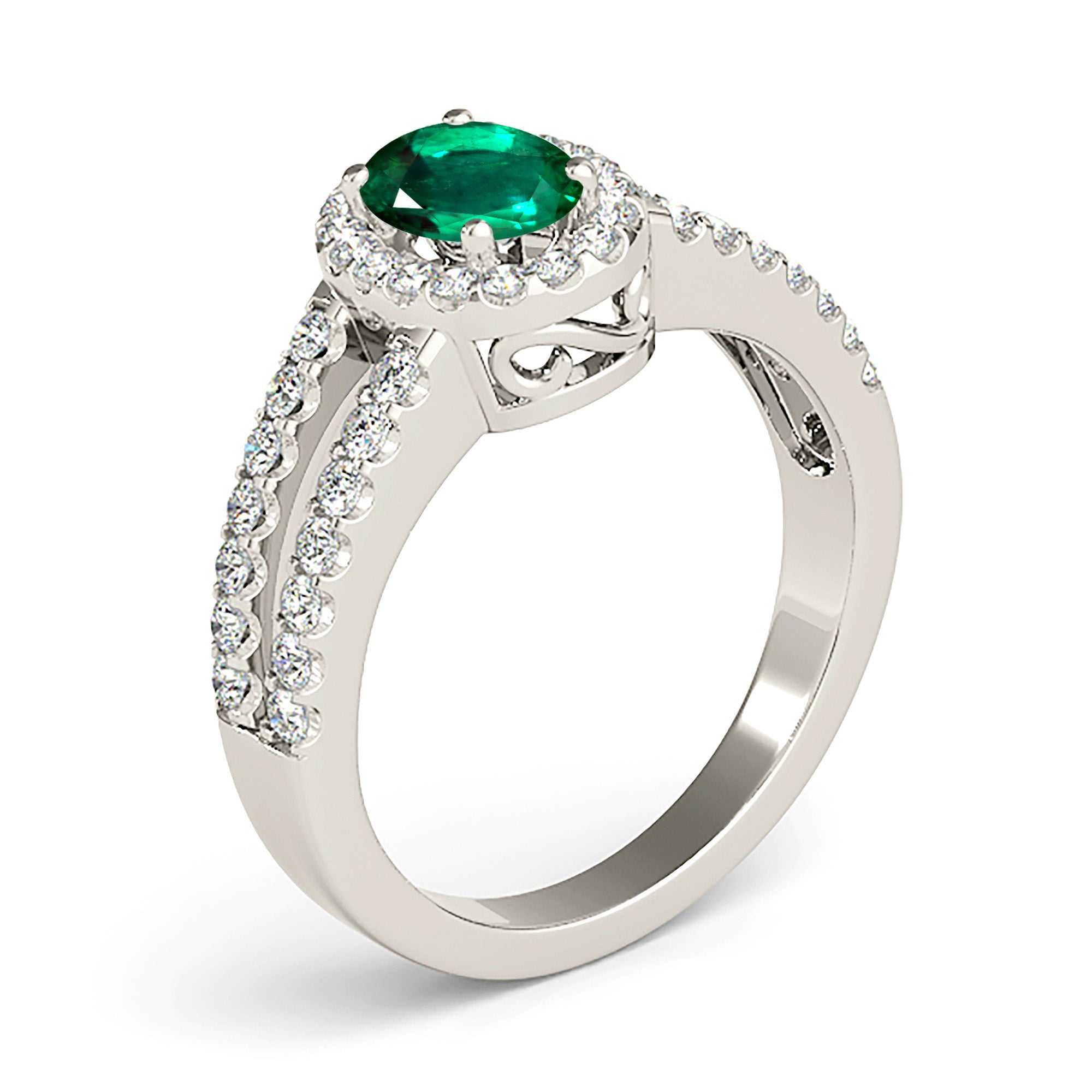 2.00 ct. Genuine Oval Emerald Ring With 0.50 ctw. Diamond Halo and Diamond Split Shank-VIRABYANI