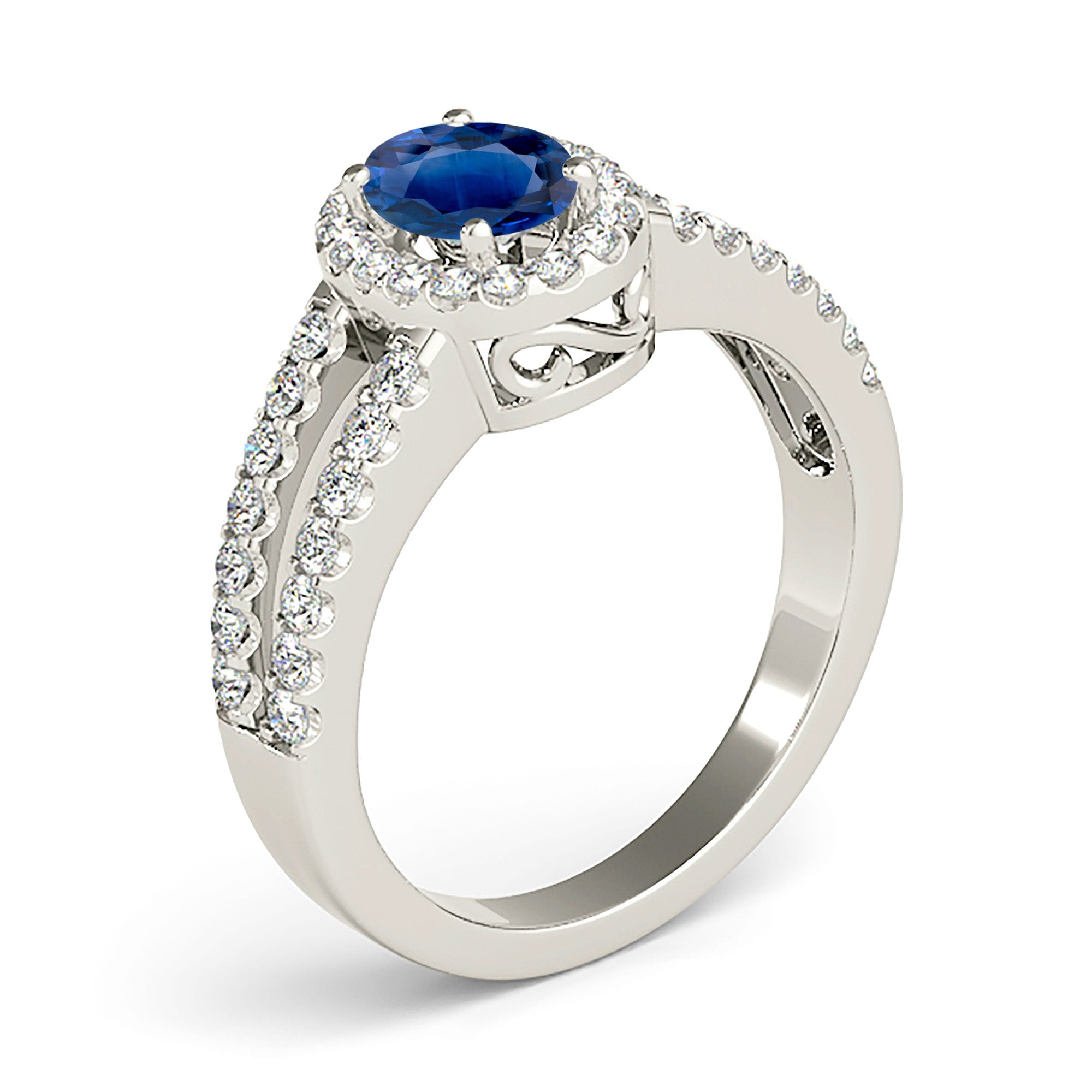 2.09 ct. Genuine Blue Oval Sapphire Ring With 0.50 ctw. Diamond Halo, Open Split Diamond Shank | Natural Sapphire And Diamond Gemstone Ring-VIRABYANI