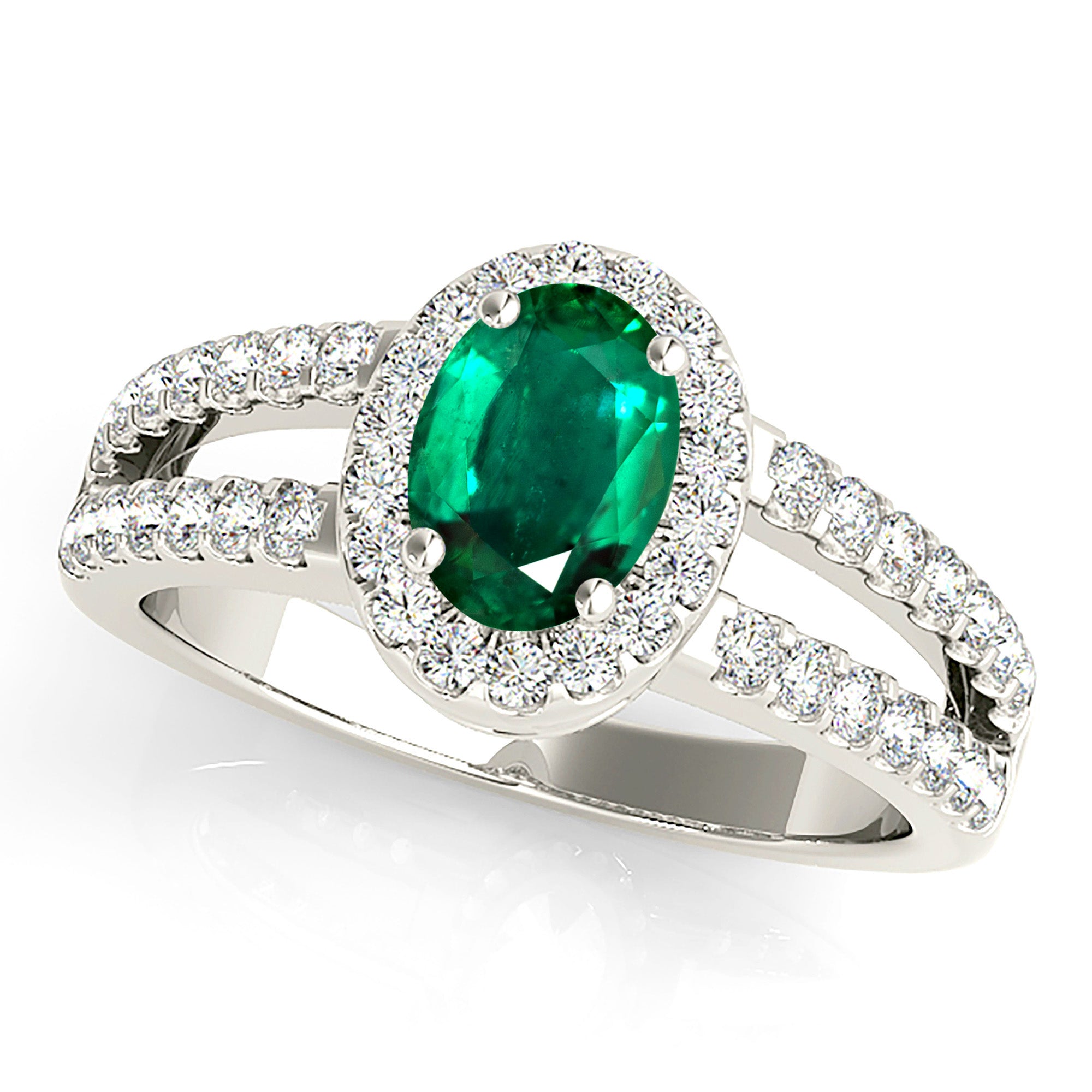2.00 ct. Genuine Oval Emerald Ring With 0.50 ctw. Diamond Halo and Diamond Split Shank-VIRABYANI