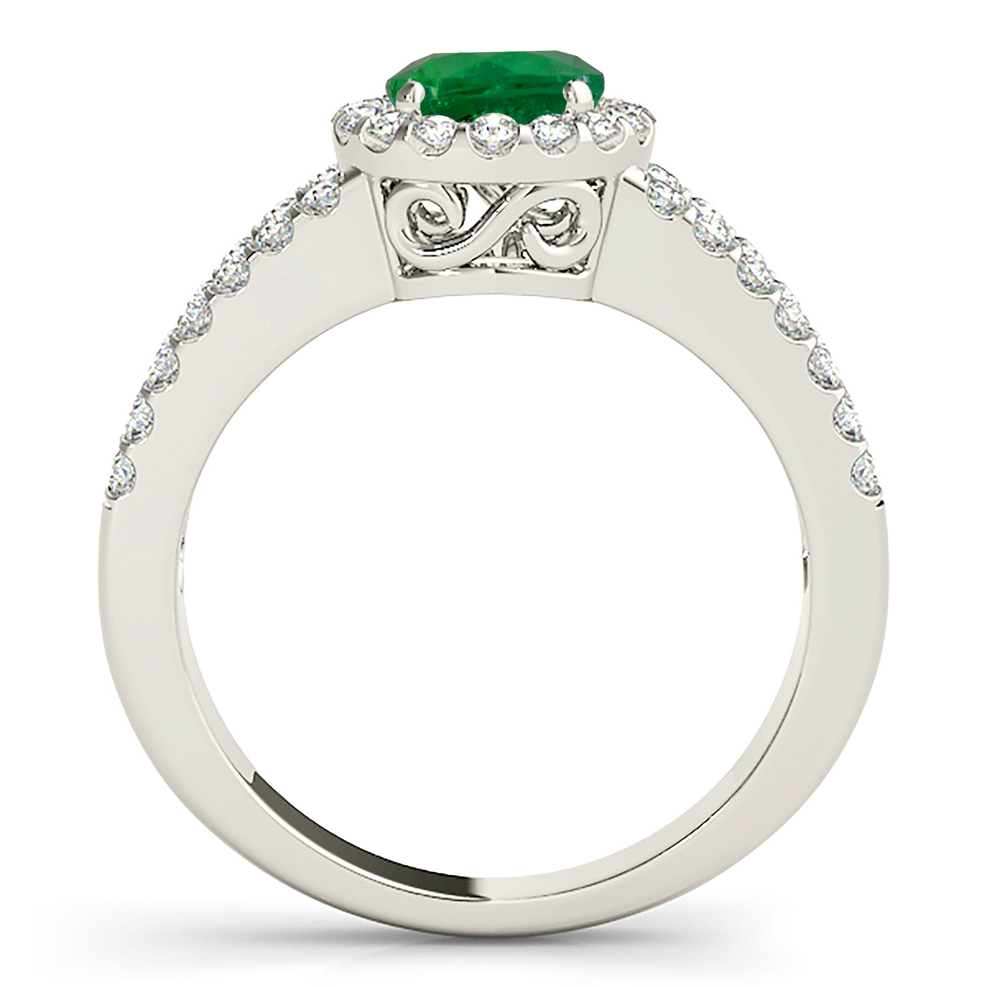 1.68 ct. Genuine Emerald Ring with 0.50 ctw. Diamond Halo, Wide Split Diamond Band,Swirl Bridge-in 14K/18K White, Yellow, Rose Gold and Platinum - Christmas Jewelry Gift -VIRABYANI