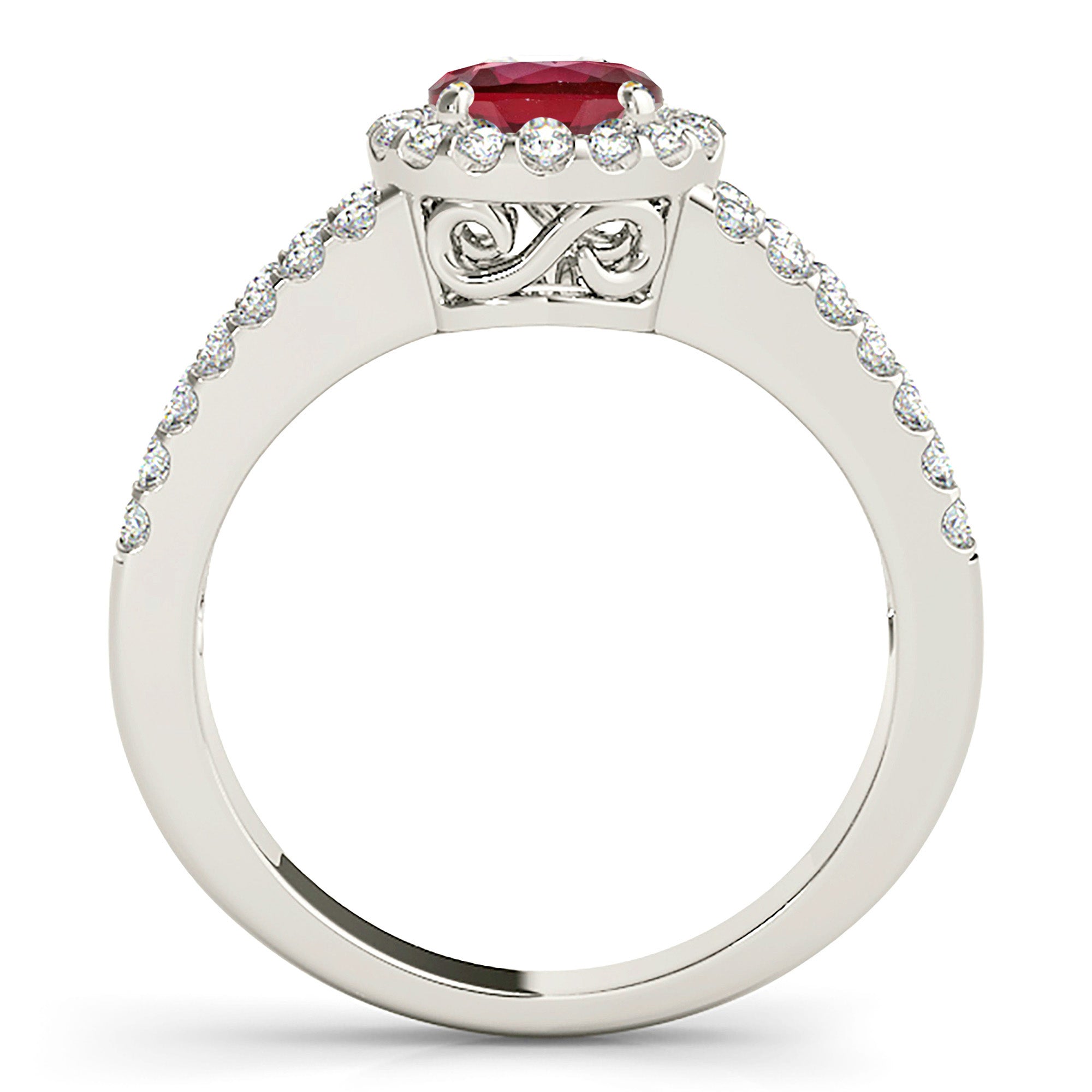 1.45 ct. Genuine Ruby Ring with 0.50 ctw. Diamond Halo Open Split Diamond Shank-VIRABYANI