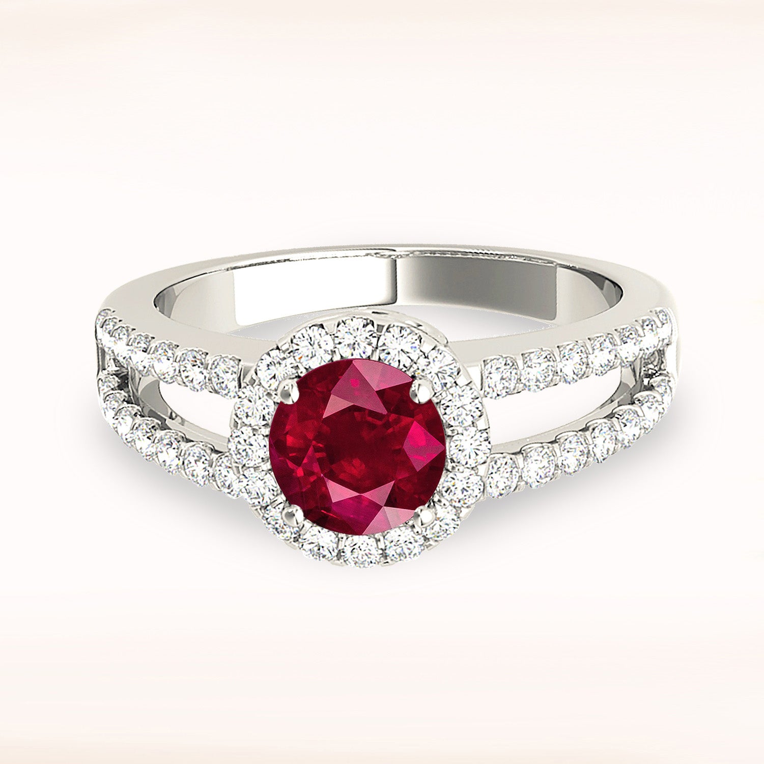 1.45 ct. Genuine Ruby Ring with 0.50 ctw. Diamond Halo Open Split Diamond Shank-VIRABYANI