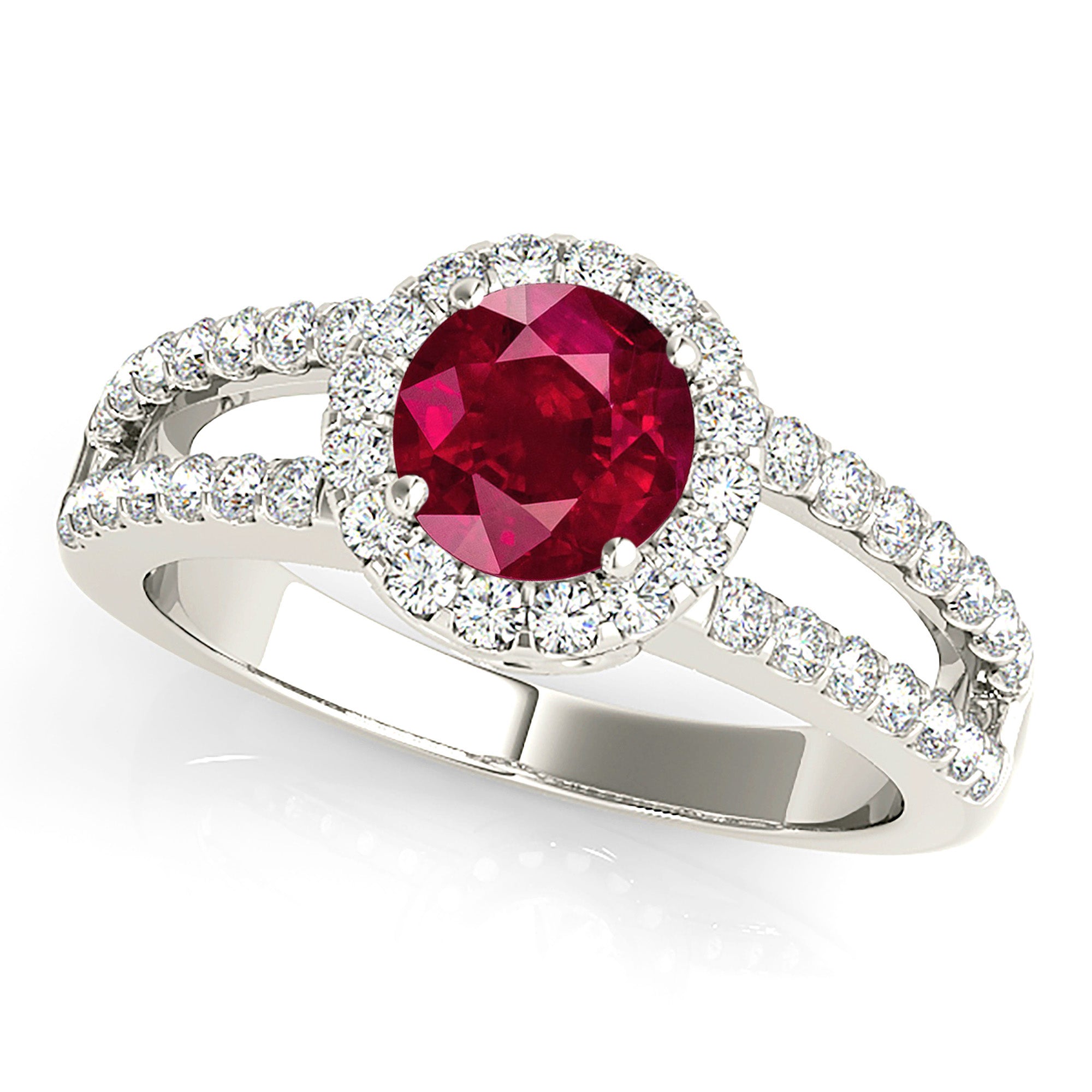 1.45 ct. Genuine Ruby Ring with 0.50 ctw. Diamond Halo Open Split Diamond Shank-VIRABYANI