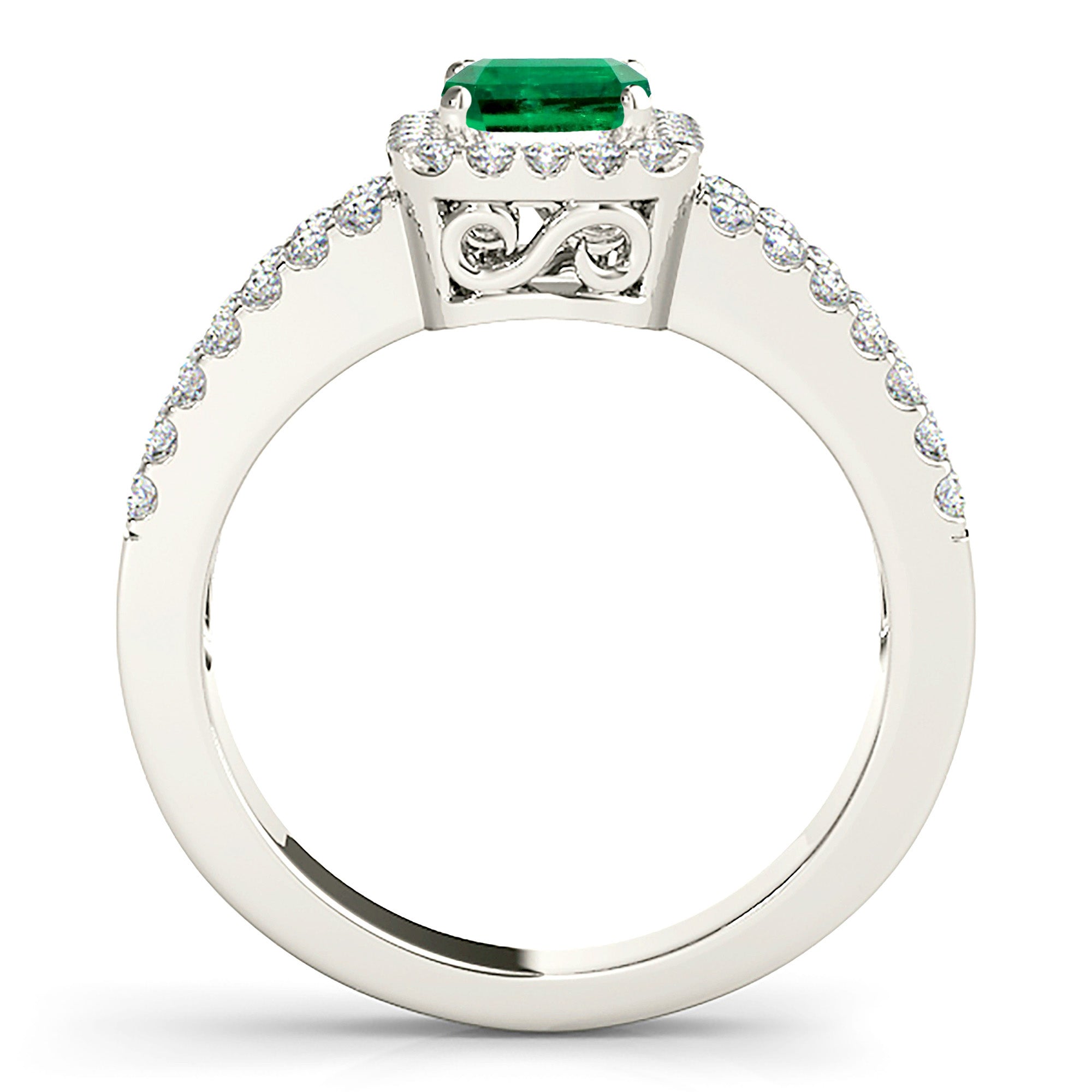 1.00 ct. Genuine Emerald Ring With 0.50 ctw. Diamond Halo and Diamond Split Shank-VIRABYANI