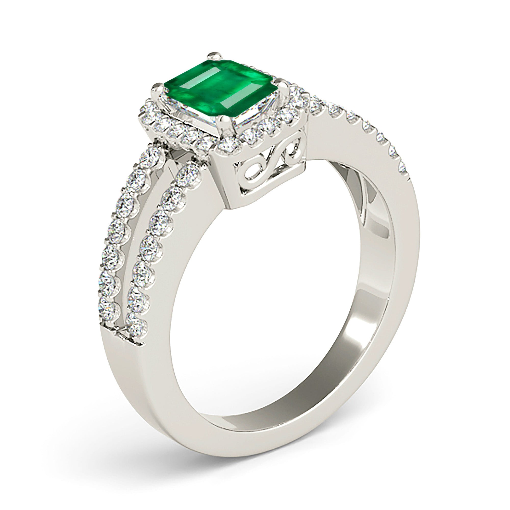 1.00 ct. Genuine Emerald Ring With 0.50 ctw. Diamond Halo and Diamond Split Shank-VIRABYANI