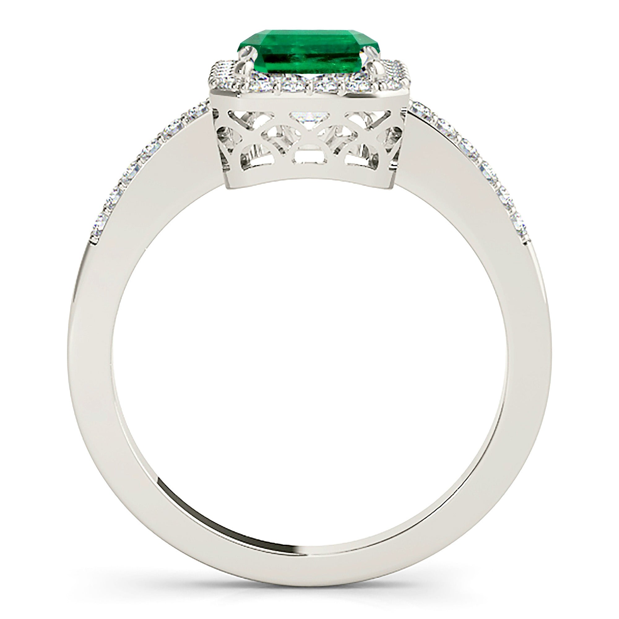 2.15 ct. Genuine Emerald Ring With 0.25 ctw. Diamond Halo and Diamond Thin Band,Emerald cut Emerald-VIRABYANI
