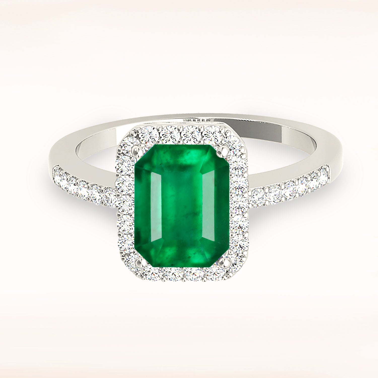 2.15 ct. Genuine Emerald Ring With 0.25 ctw. Diamond Halo and Diamond Thin Band,Emerald cut Emerald-VIRABYANI
