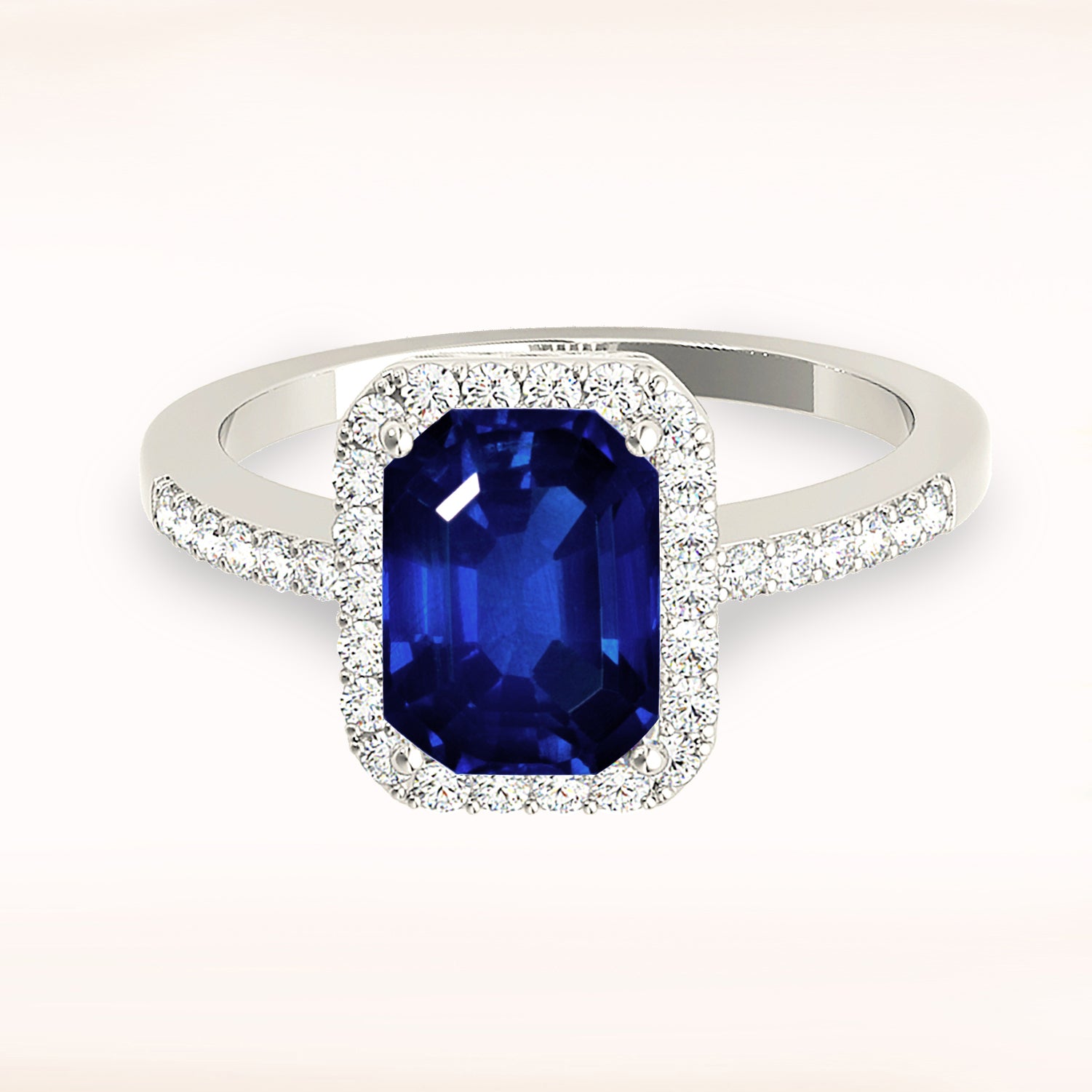 2.30 ct. Genuine Blue, Emerald Cut Sapphire Ring With 0.25 ctw. Diamond Halo, Delicate Diamond Band | Natural Sapphire And Diamond Ring-in 14K/18K White, Yellow, Rose Gold and Platinum - Christmas Jewelry Gift -VIRABYANI