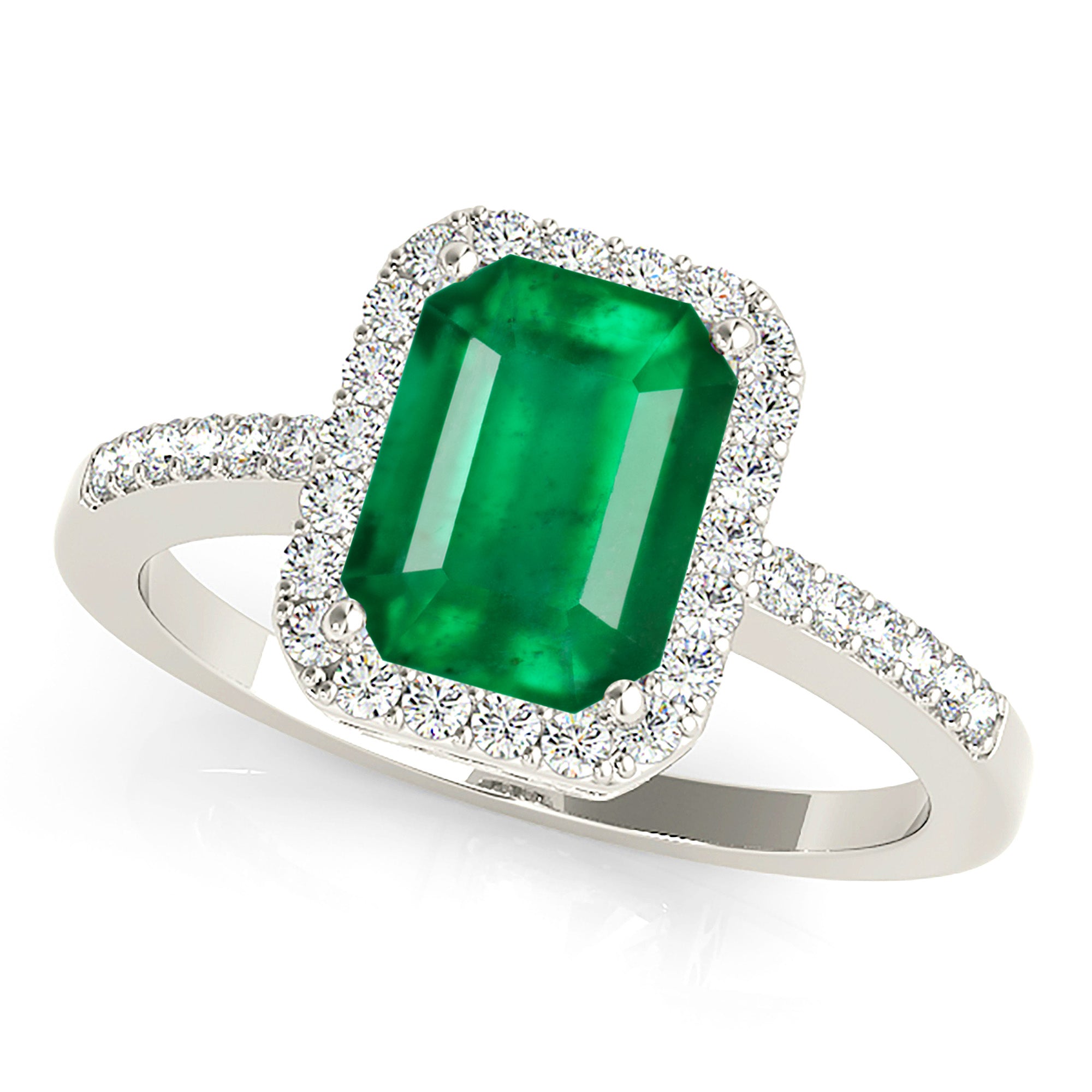 2.15 ct. Genuine Emerald Ring With 0.25 ctw. Diamond Halo and Diamond Thin Band,Emerald cut Emerald-VIRABYANI
