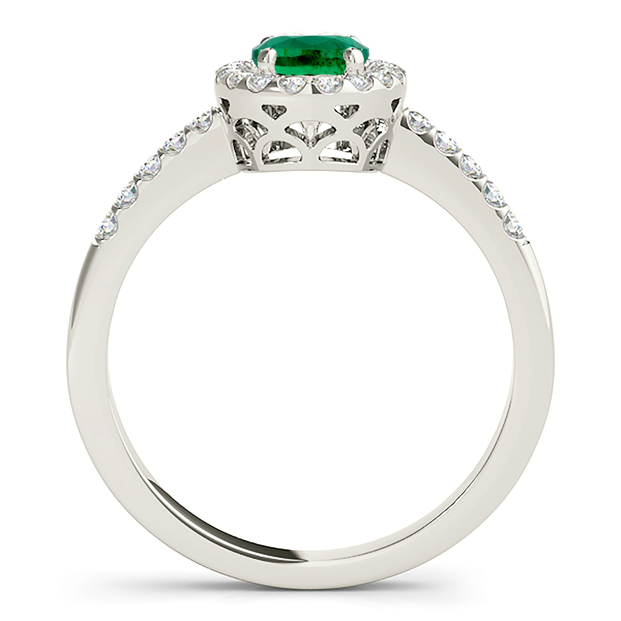 1.30 ct. Genuine Oval Emerald With 0.25 ctw. Diamond Halo, Filigree Basket, Thin Diamond Band-VIRABYANI