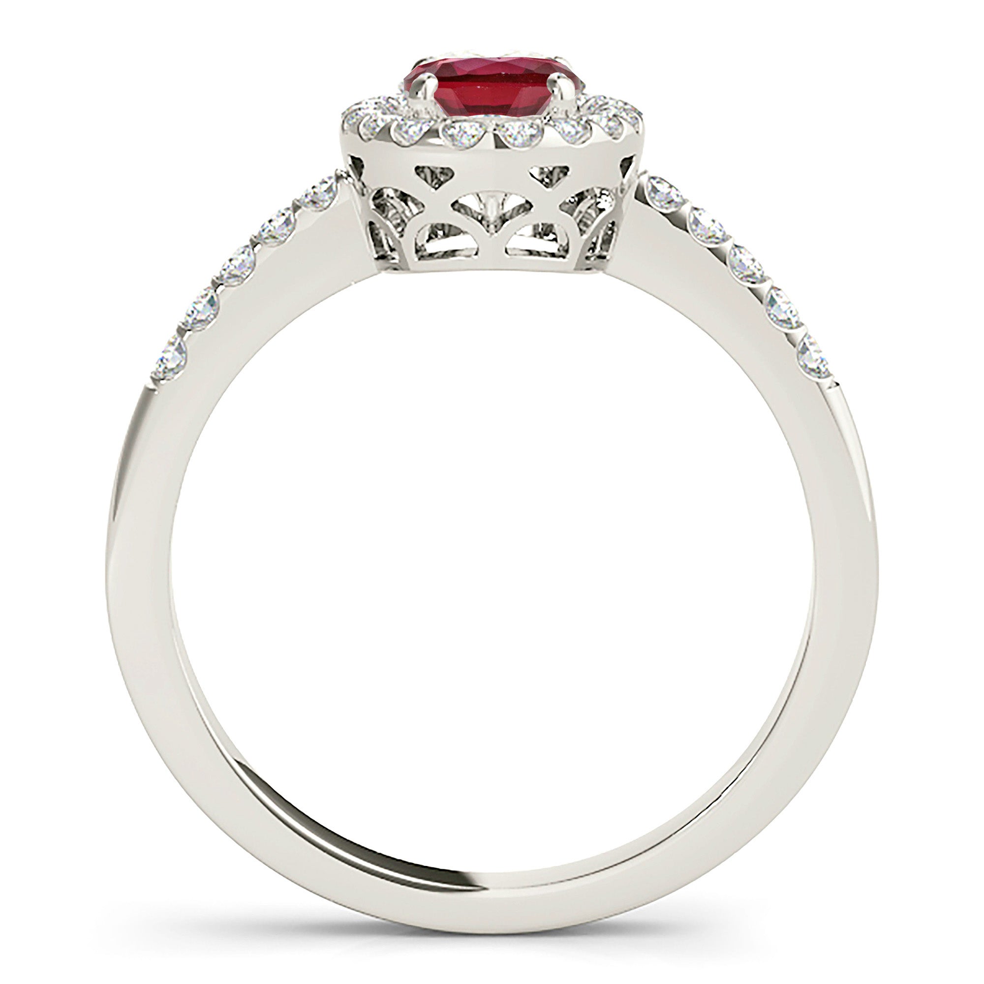1.55 ct. Genuine Oval Ruby Ring With 0.25 ctw. Diamond Halo And Delicate Diamond band-VIRABYANI