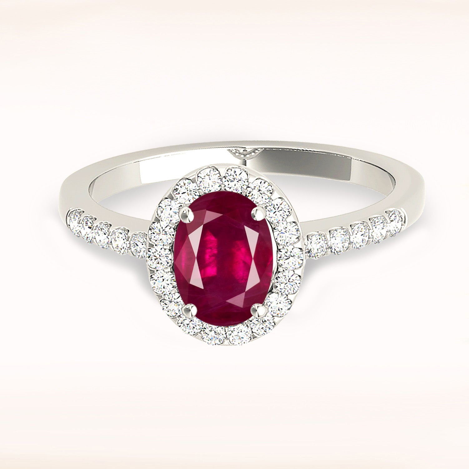 1.55 ct. Genuine Oval Ruby Ring With 0.25 ctw. Diamond Halo And Delicate Diamond band-in 14K/18K White, Yellow, Rose Gold and Platinum - Christmas Jewelry Gift -VIRABYANI