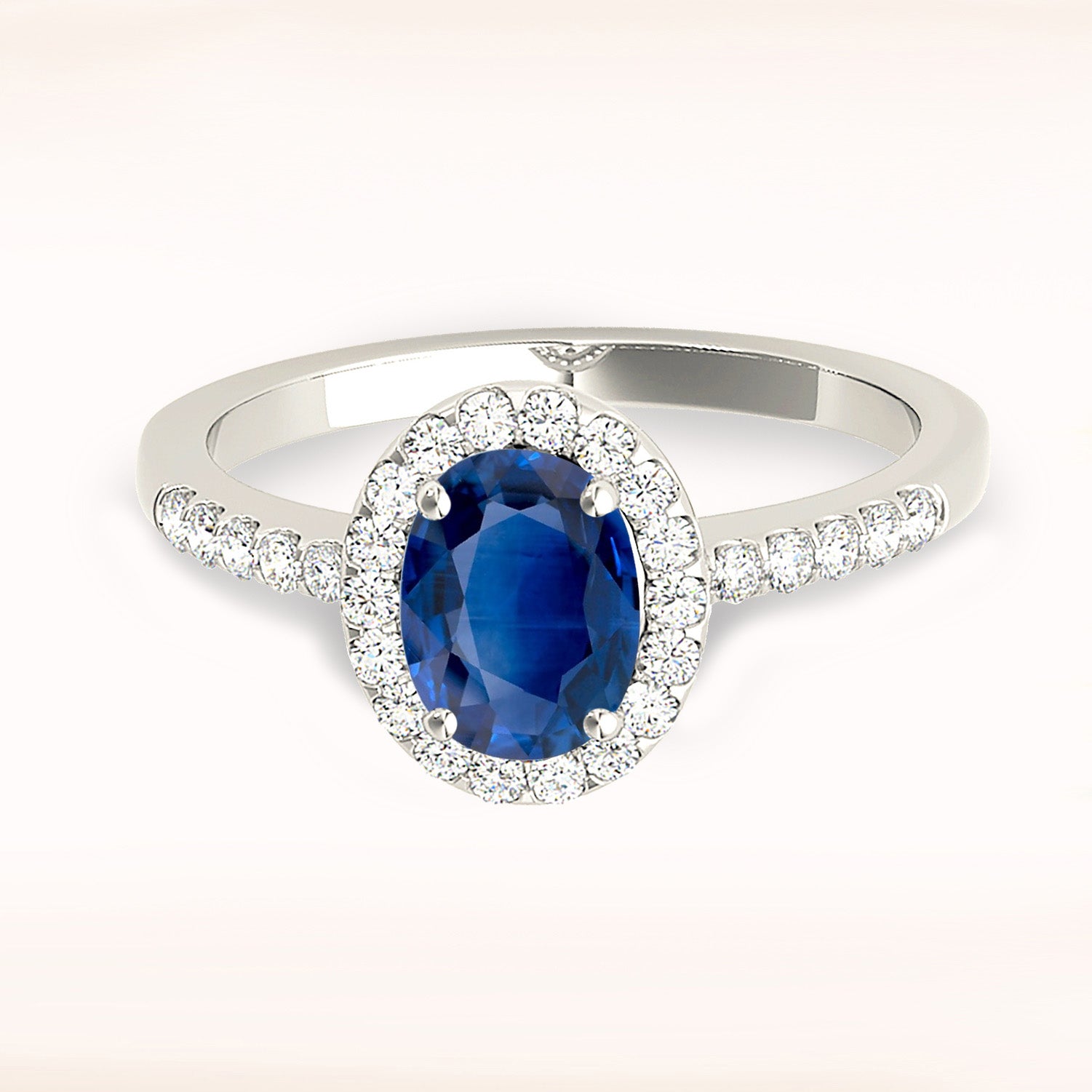 1.51 ct. Genuine Blue Oval Sapphire Ring With 0.25 ctw. Diamond Halo, Delicate Diamond Band, Filigree Basket | Sapphire And Diamond Ring-in 14K/18K White, Yellow, Rose Gold and Platinum - Christmas Jewelry Gift -VIRABYANI