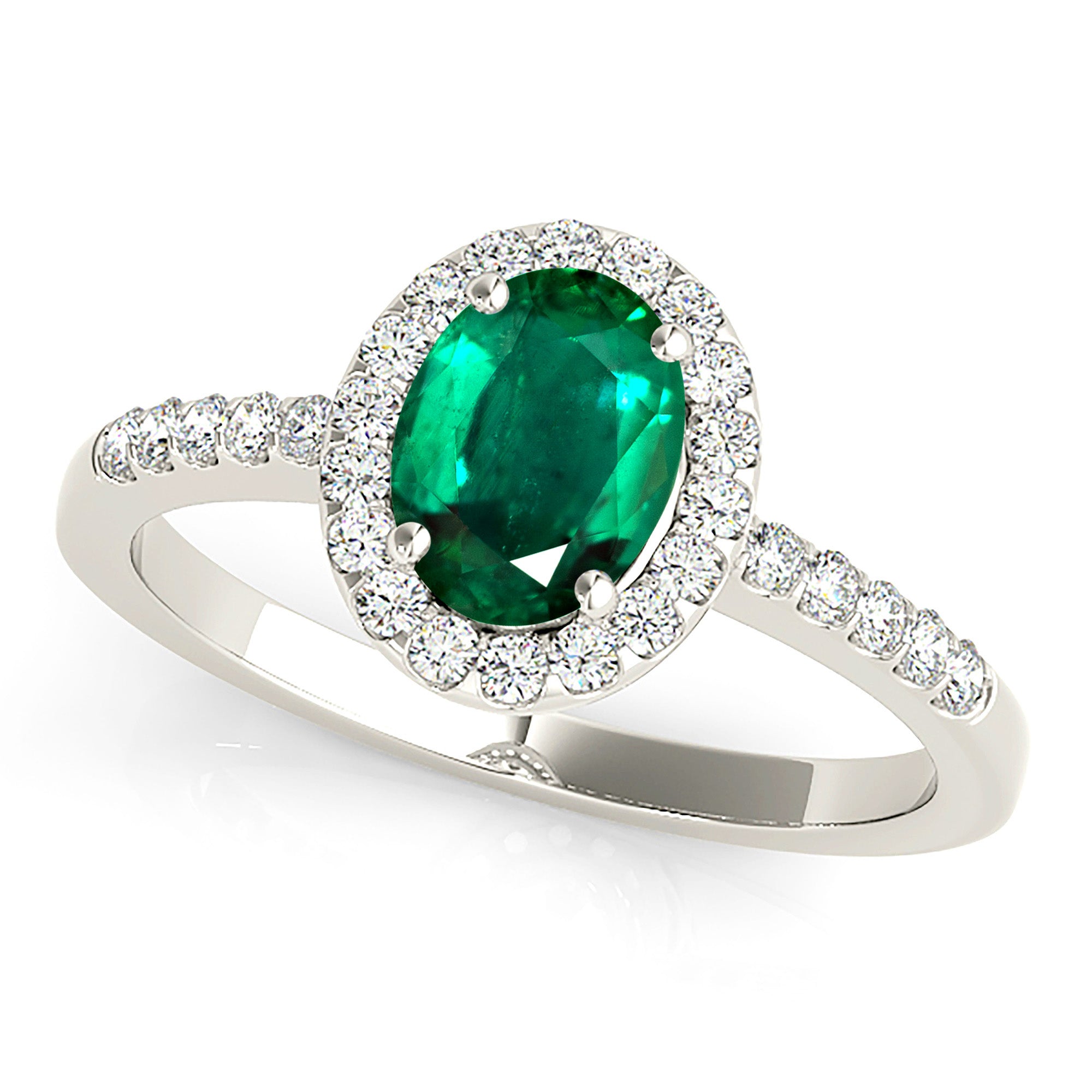 1.30 ct. Genuine Oval Emerald With 0.25 ctw. Diamond Halo, Filigree Basket, Thin Diamond Band-VIRABYANI