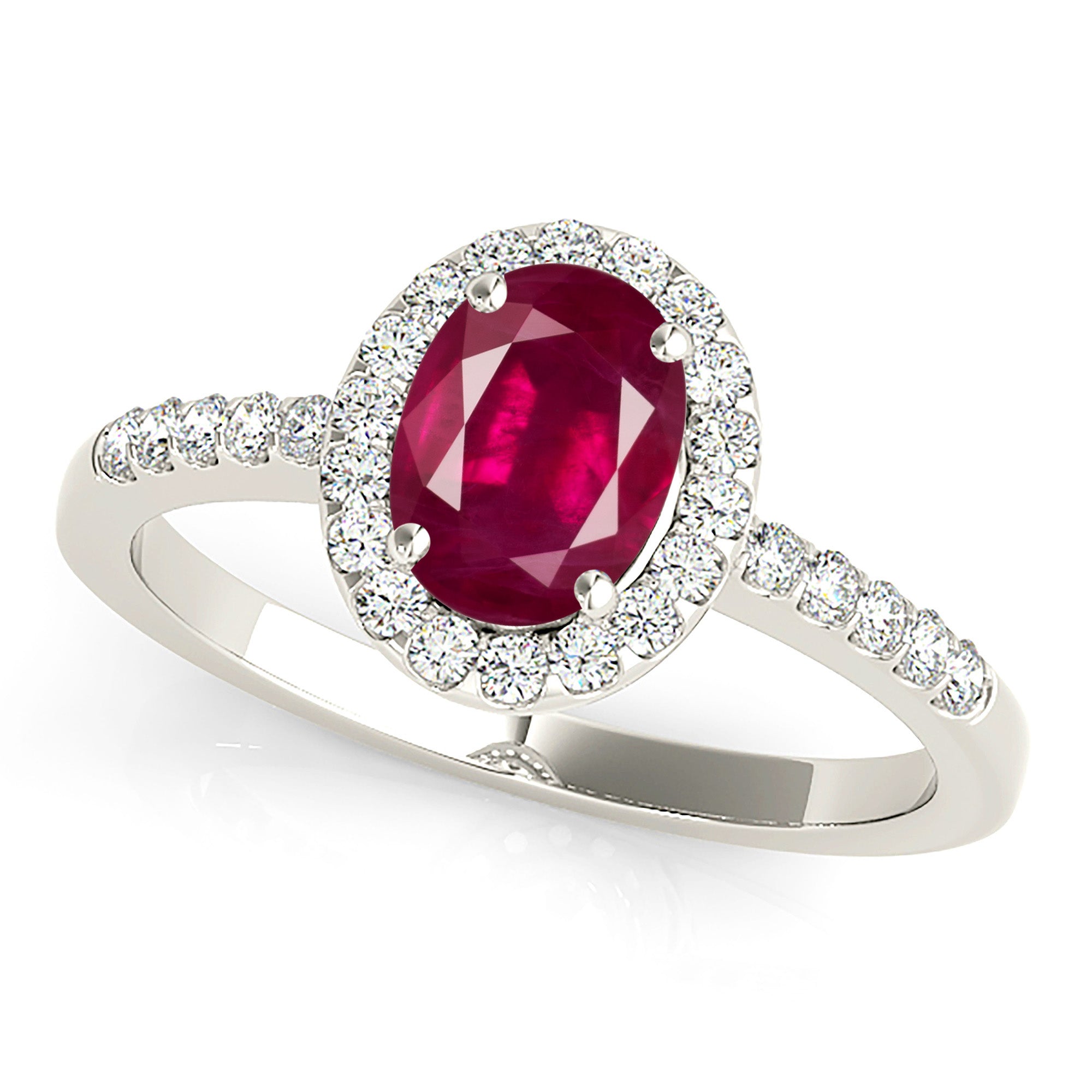 1.55 ct. Genuine Oval Ruby Ring With 0.25 ctw. Diamond Halo And Delicate Diamond band-VIRABYANI
