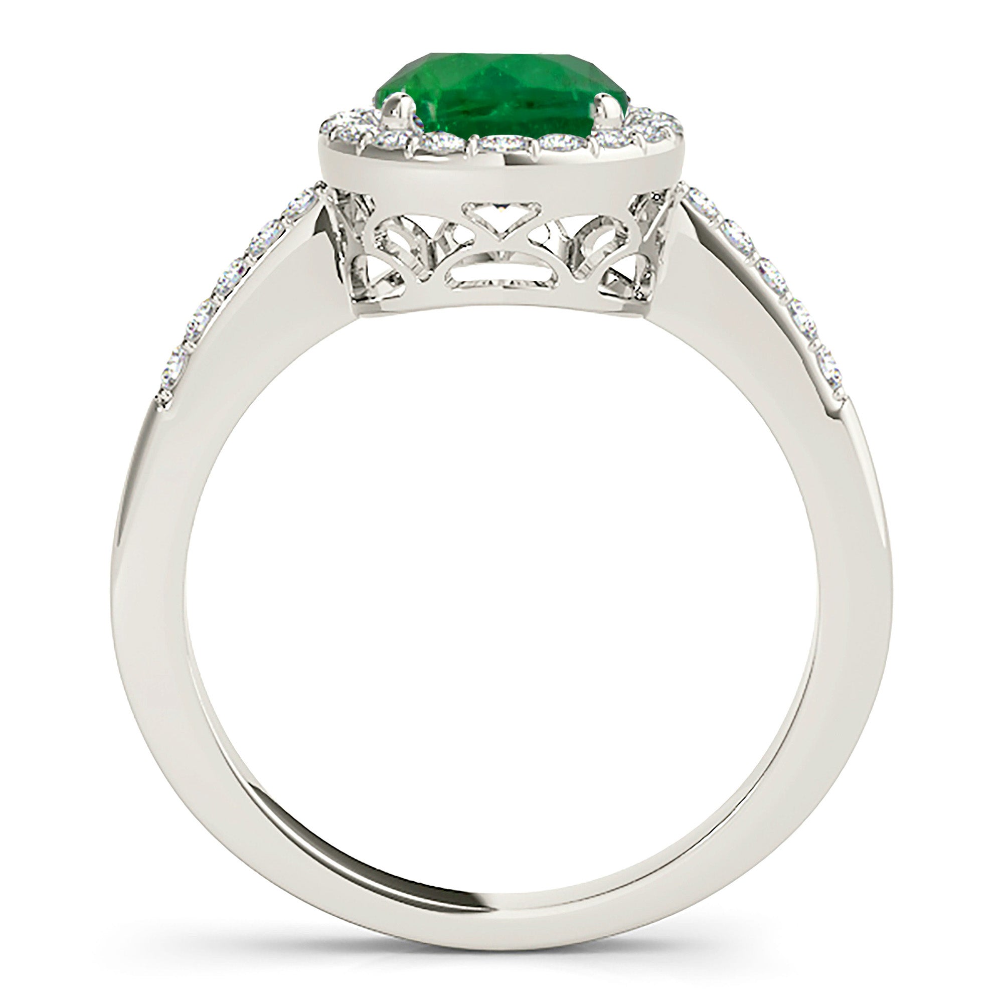 2.00 ct. Genuine Emerald Ring With 0.20 ctw. Diamond Delicate Halo and Band, Filigree Basket-VIRABYANI