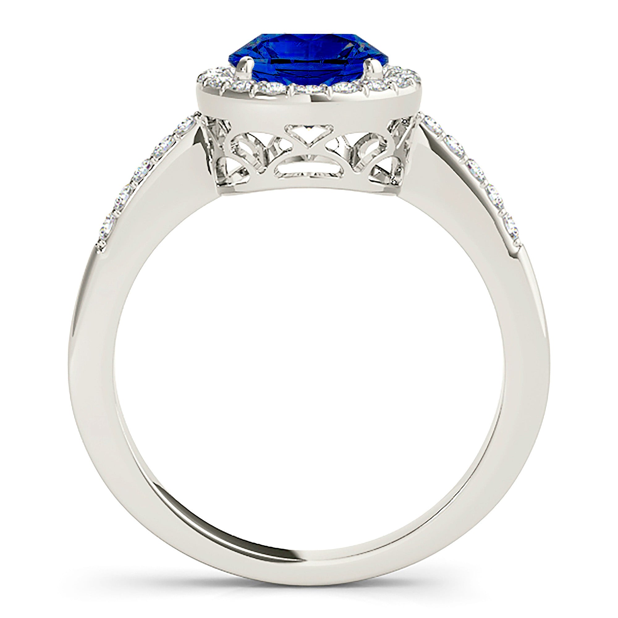 2.41 ct. Genuine Blue Sapphire Gallery Work Halo Ring with 0.20 ctw. Side Diamonds-VIRABYANI