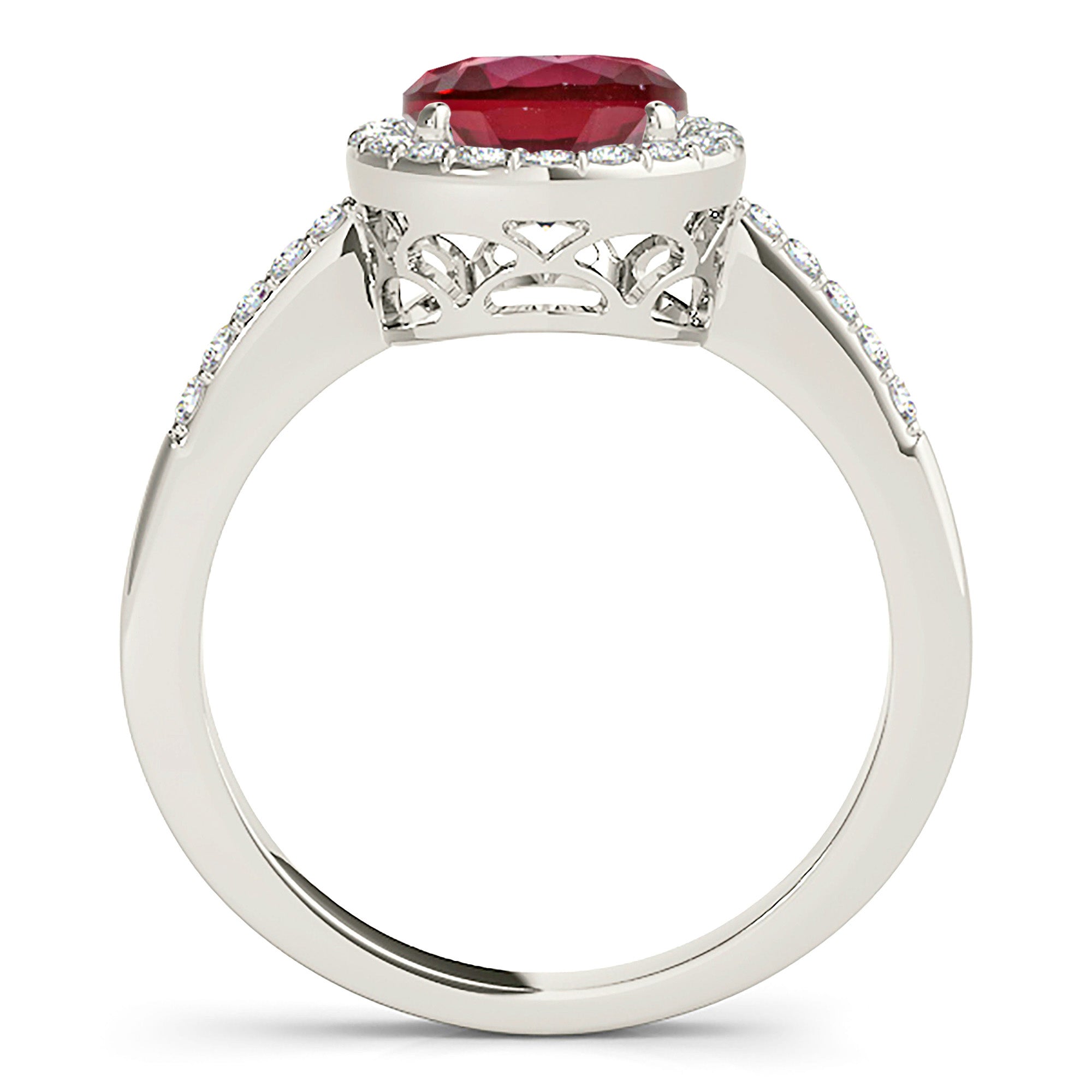 2.35 ct. Genuine Ruby Ring With 0.20 ctw. Diamond Halo And Delicate Diamond Band, Hand Carved Basket-VIRABYANI