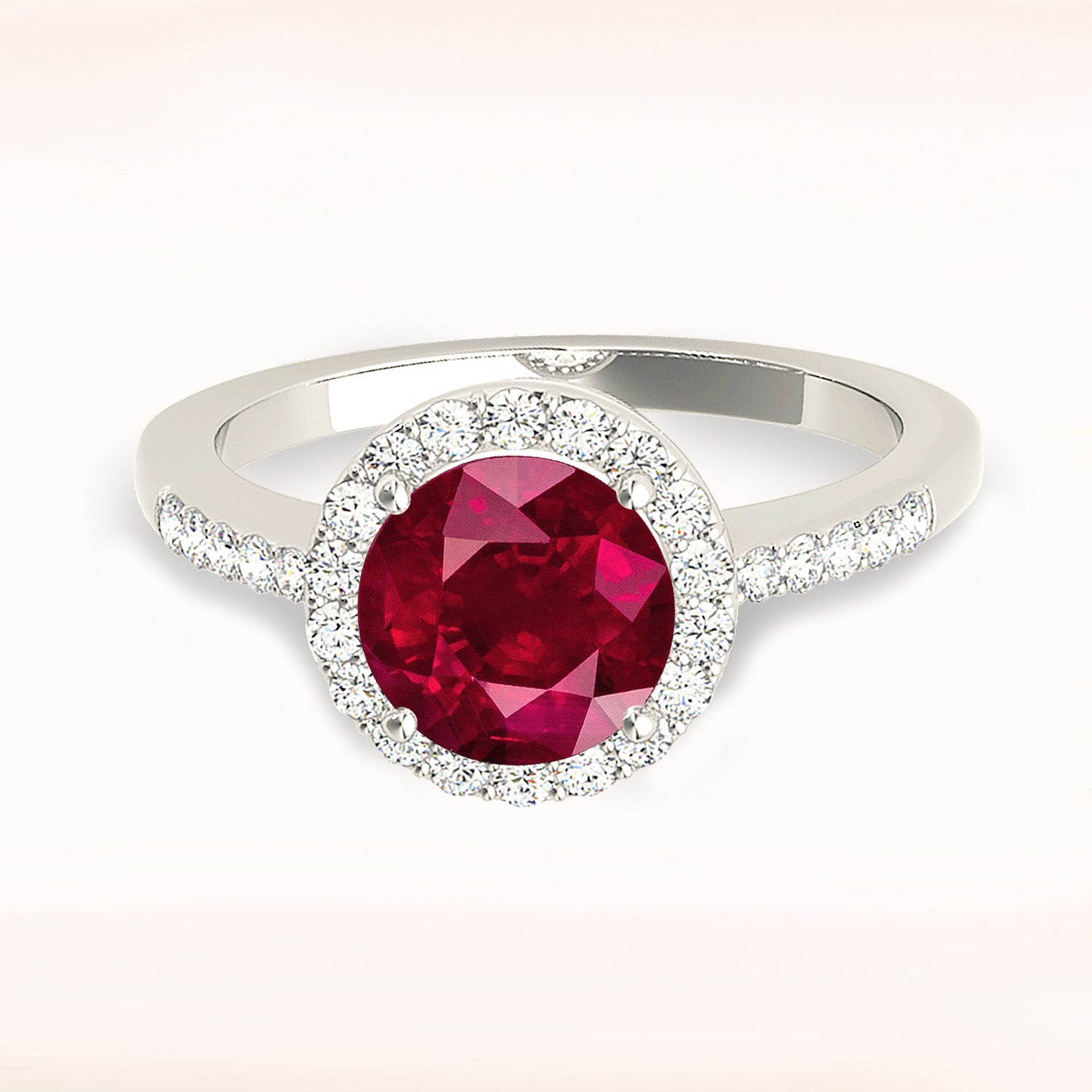 2.35 ct. Genuine Ruby Ring With 0.20 ctw. Diamond Halo And Delicate Diamond Band, Hand Carved Basket-VIRABYANI