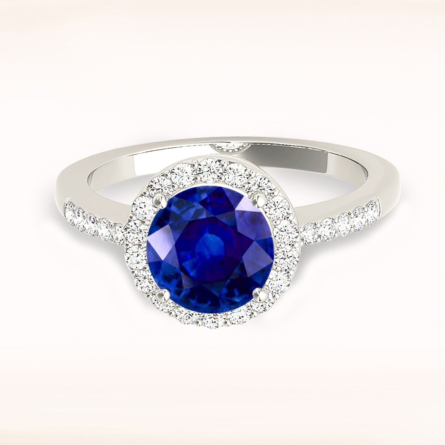 2.41 ct. Genuine Blue Sapphire Gallery Work Halo Ring with 0.20 ctw. Side Diamonds-VIRABYANI
