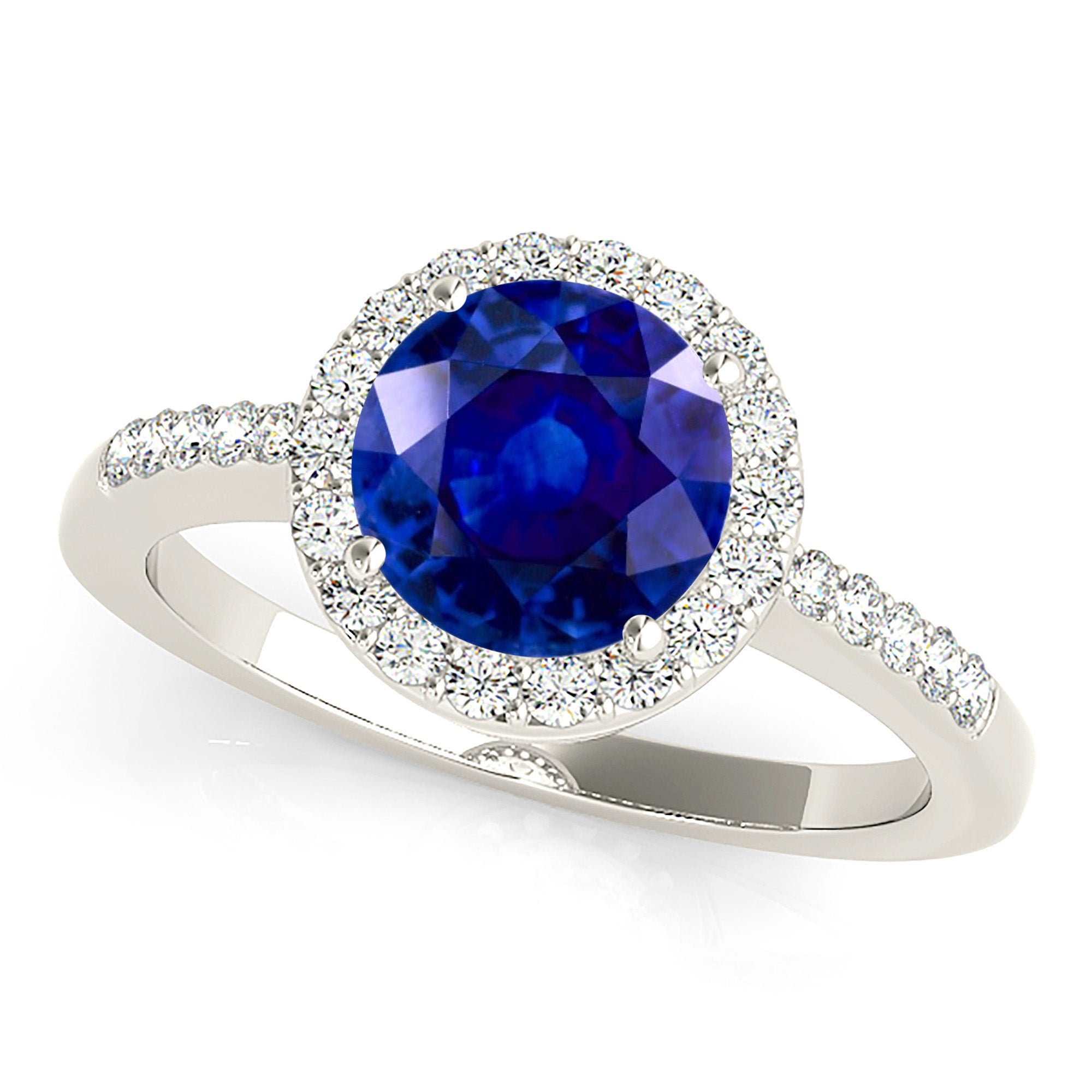 2.41 ct. Genuine Blue Sapphire Gallery Work Halo Ring with 0.20 ctw. Side Diamonds-VIRABYANI