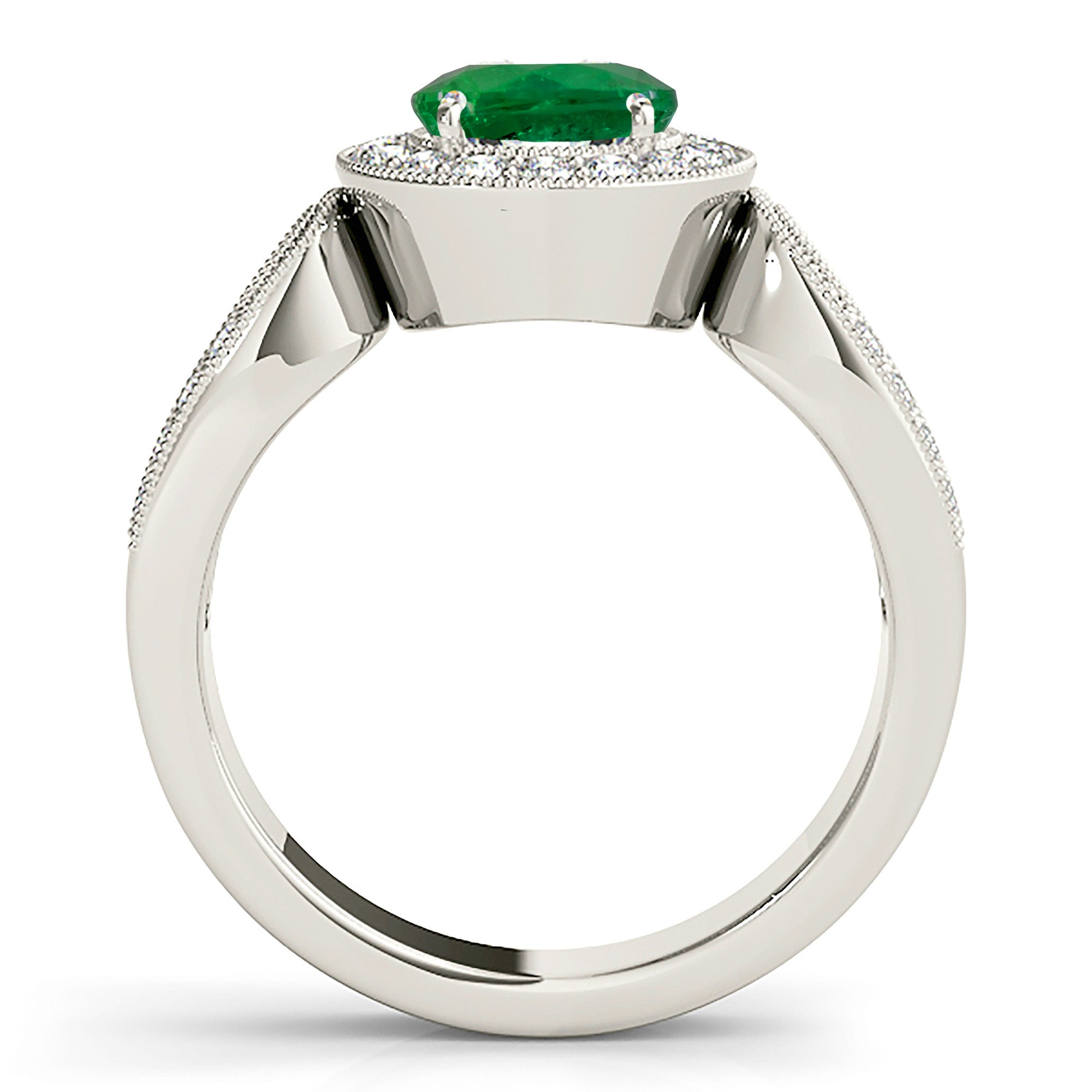 1.75 ct. Genuine Emerald Ring With 0.35 ctw. Diamond Halo,Milgrain Channel Set Diamond Split Band-in 14K/18K White, Yellow, Rose Gold and Platinum - Christmas Jewelry Gift -VIRABYANI