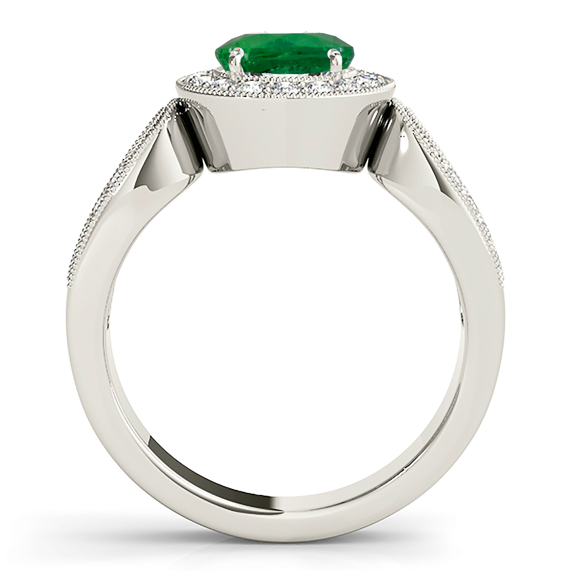 1.75 ct. Genuine Emerald Ring With 0.35 ctw. Diamond Halo,Milgrain Channel Set Diamond Split Band-VIRABYANI
