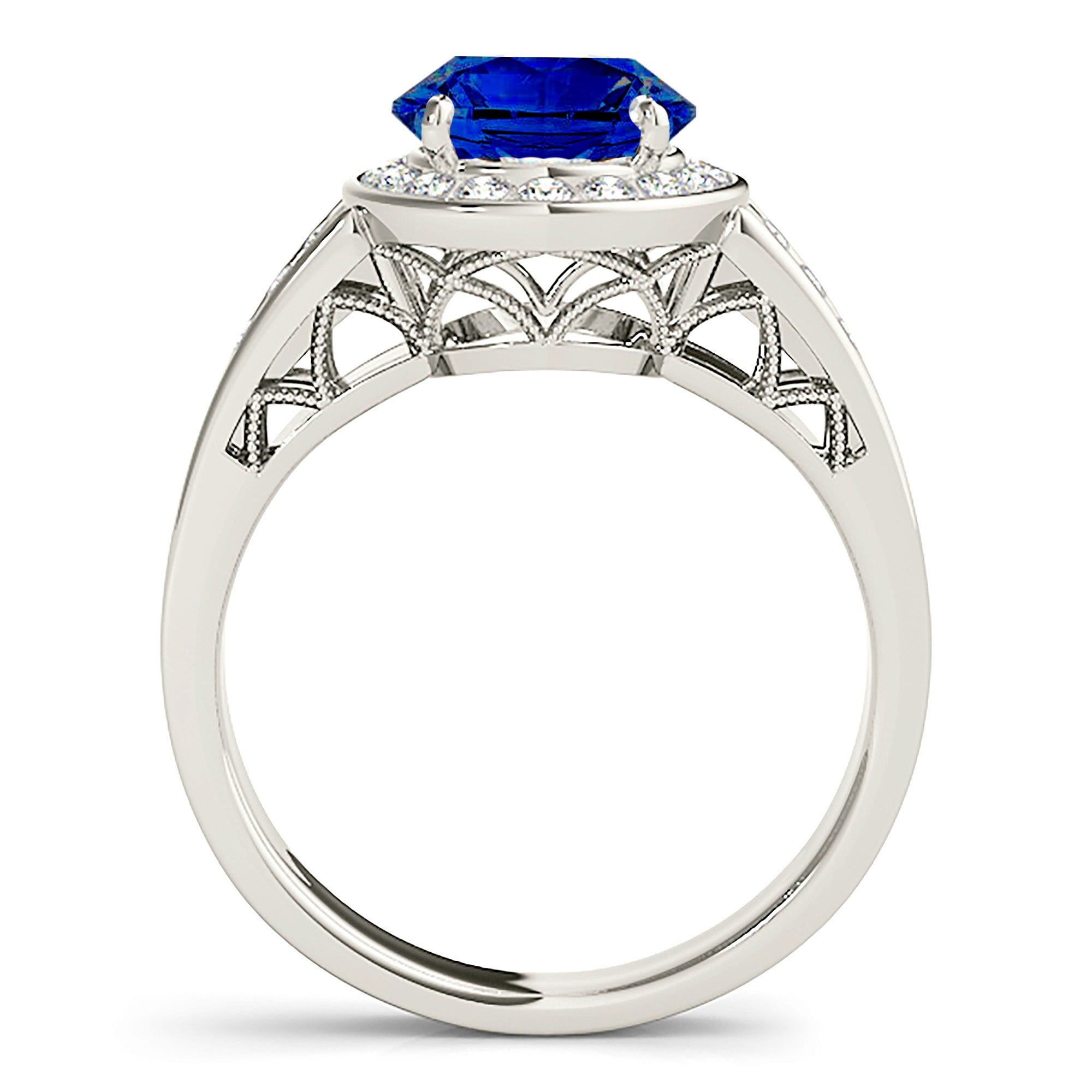 2.41 ct. Genuine Blue Sapphire Halo Ring With 0.20 ctw. Side Diamonds-VIRABYANI