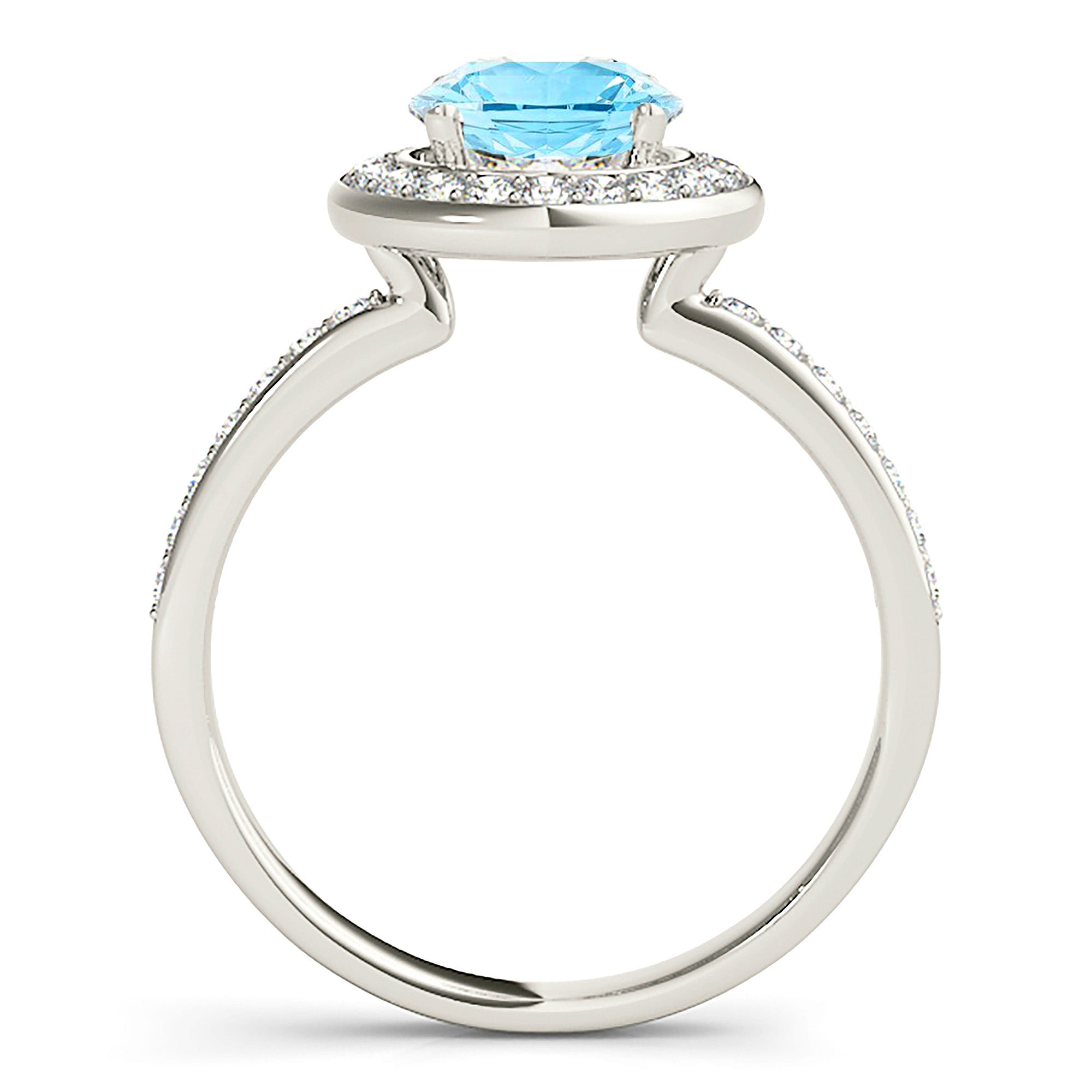 1.63 ct. Genuine Aquamarine Ring With 0.35 ctw. Diamond Halo, Delicate Diamond Band, Invisible Gallery | Round Blue Aquamarine Halo Ring-VIRABYANI